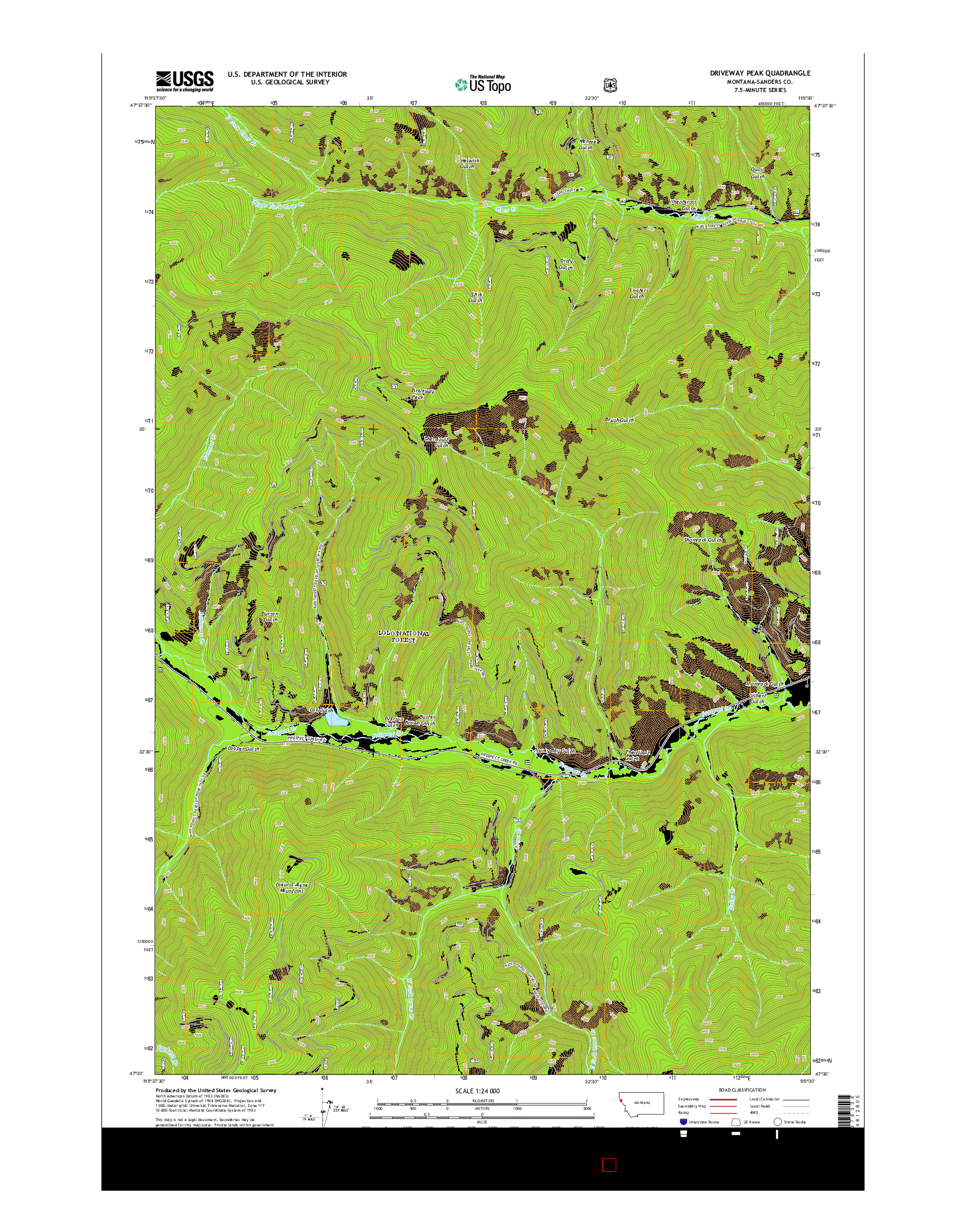 USGS US TOPO 7.5-MINUTE MAP FOR DRIVEWAY PEAK, MT 2014