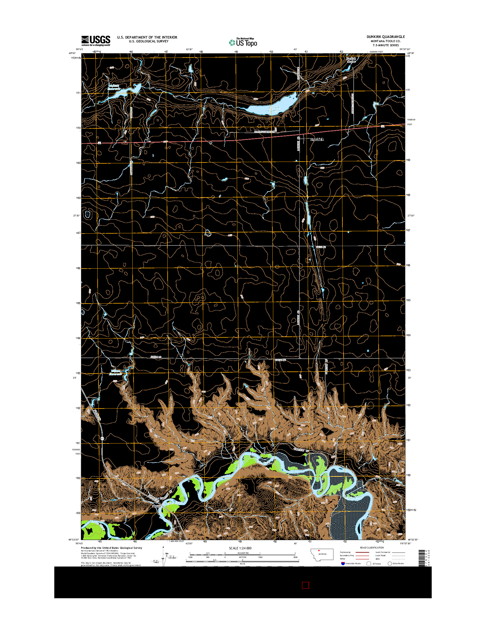 USGS US TOPO 7.5-MINUTE MAP FOR DUNKIRK, MT 2014