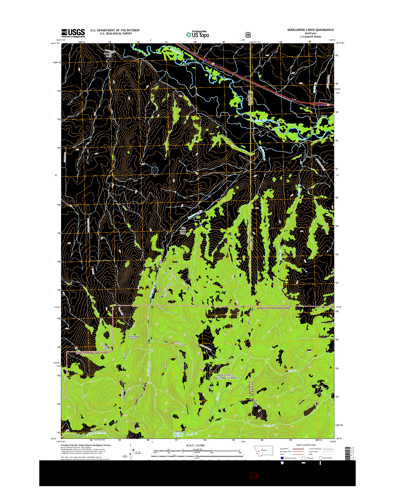 USGS US TOPO 7.5-MINUTE MAP FOR DUNKLEBERG CREEK, MT 2014