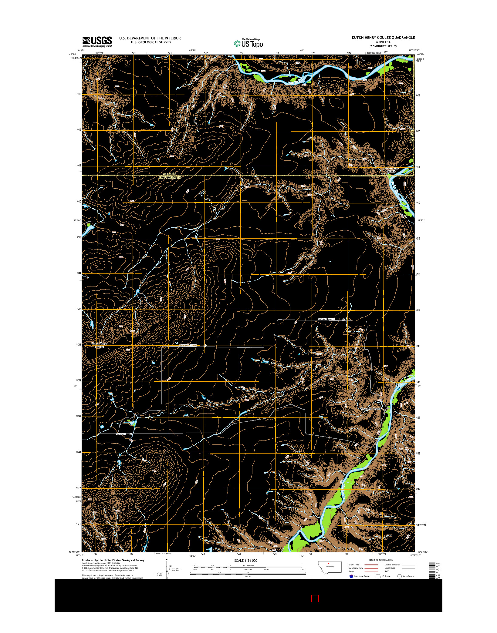 USGS US TOPO 7.5-MINUTE MAP FOR DUTCH HENRY COULEE, MT 2014
