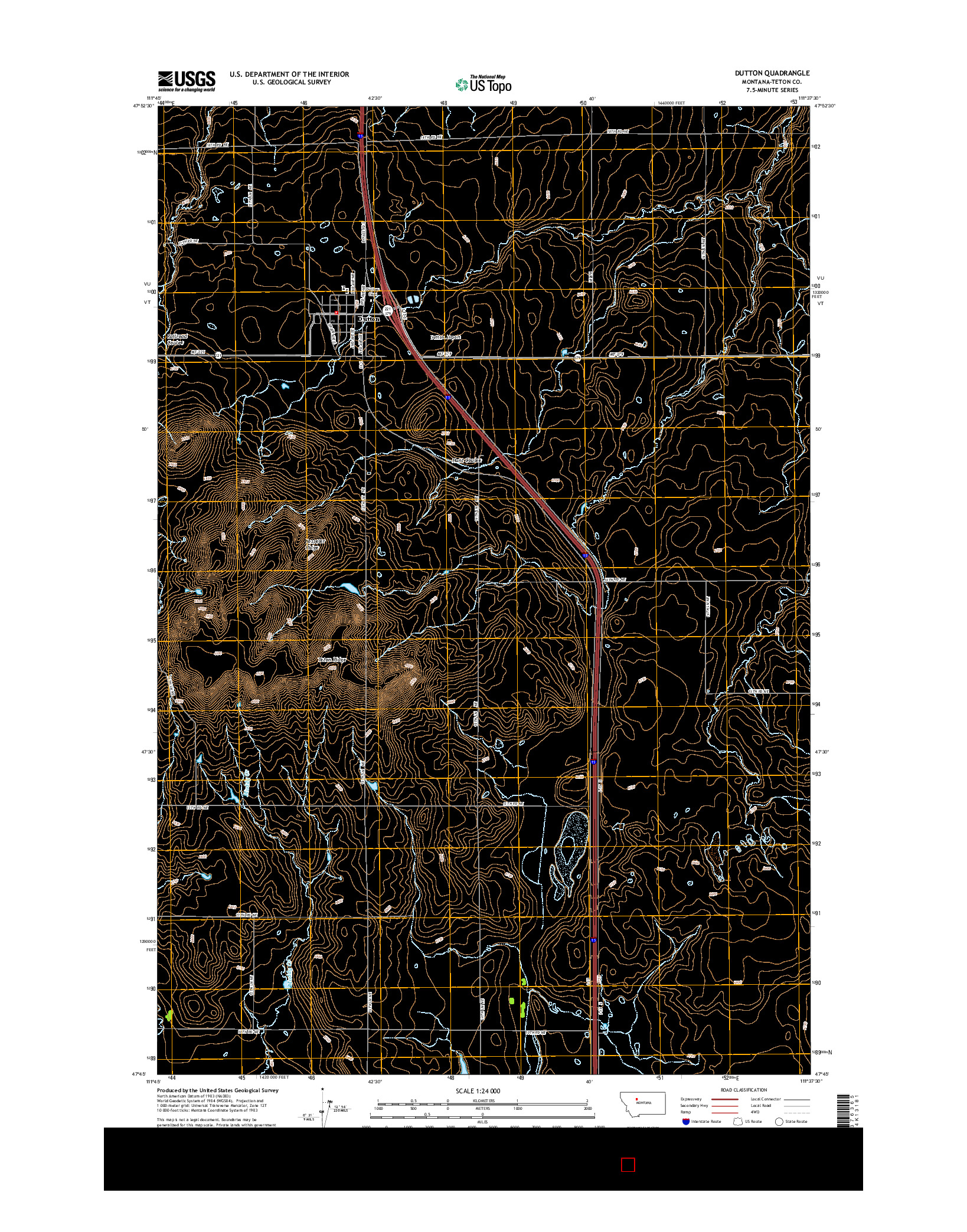 USGS US TOPO 7.5-MINUTE MAP FOR DUTTON, MT 2014