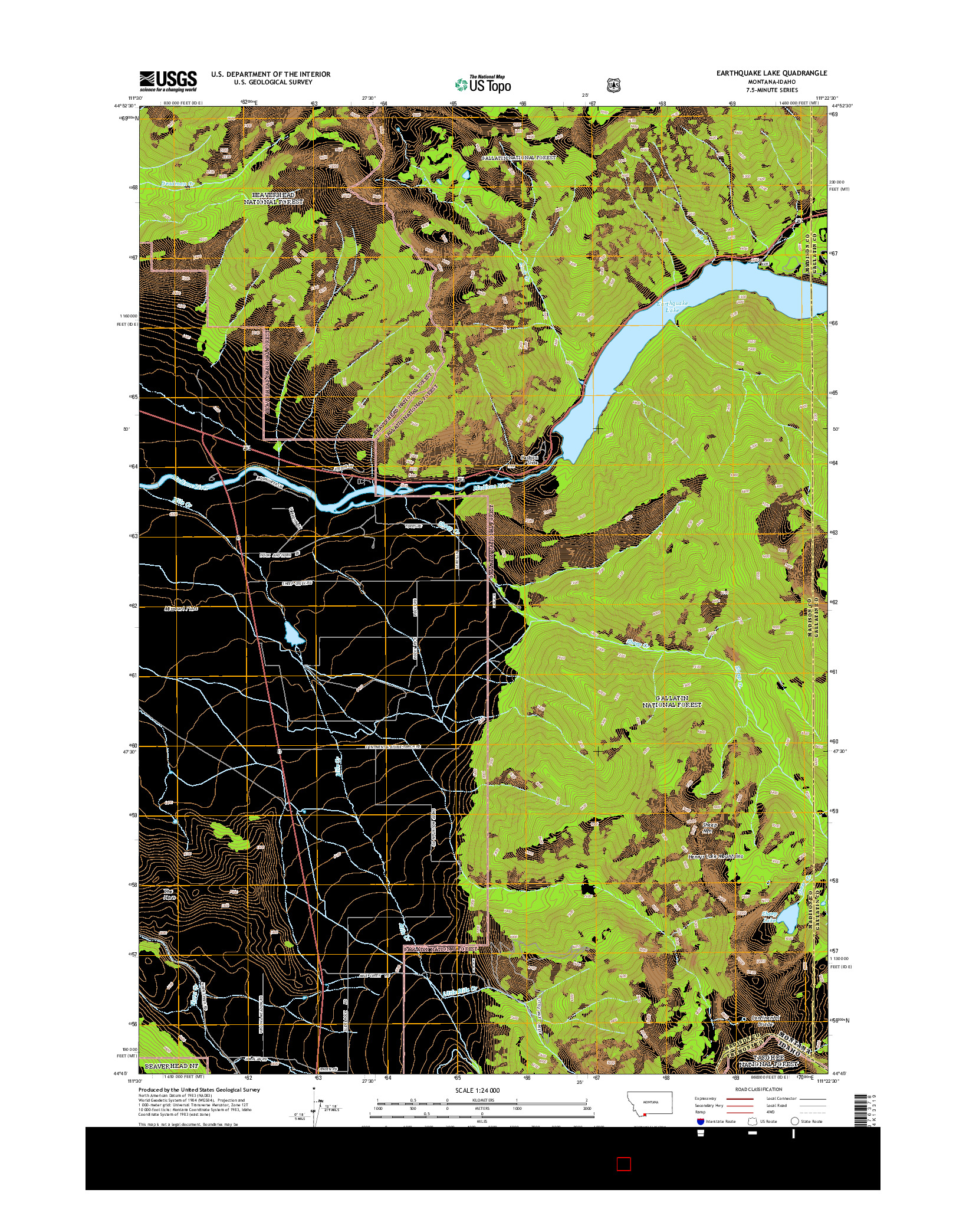 USGS US TOPO 7.5-MINUTE MAP FOR EARTHQUAKE LAKE, MT-ID 2014
