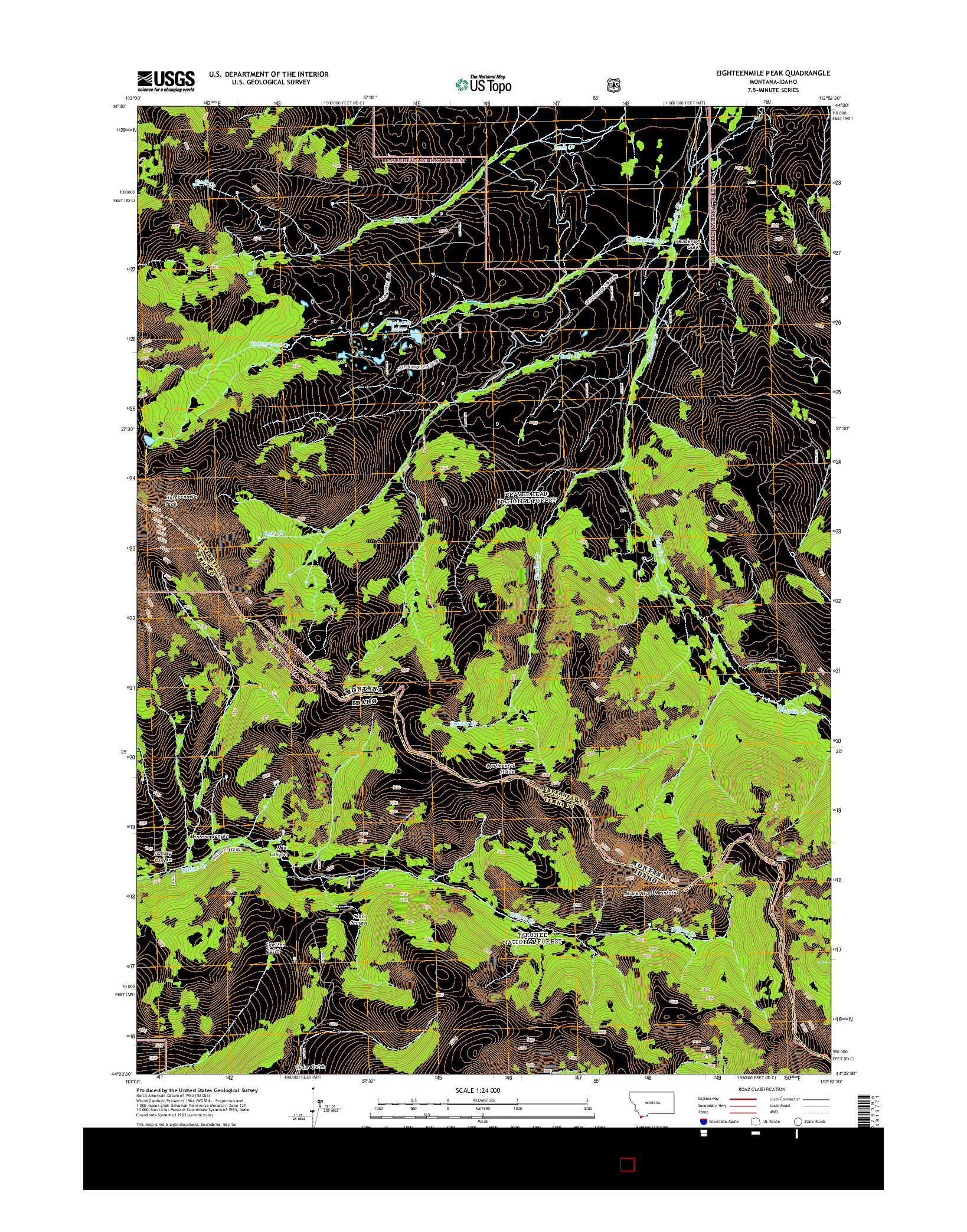 USGS US TOPO 7.5-MINUTE MAP FOR EIGHTEENMILE PEAK, MT-ID 2014