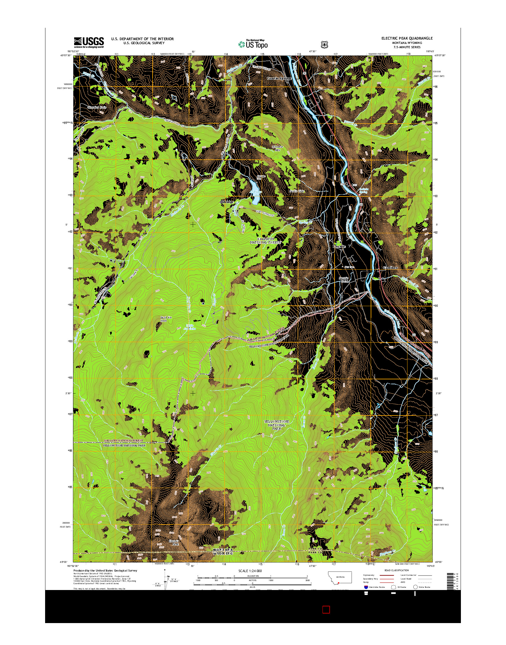 USGS US TOPO 7.5-MINUTE MAP FOR ELECTRIC PEAK, MT-WY 2014