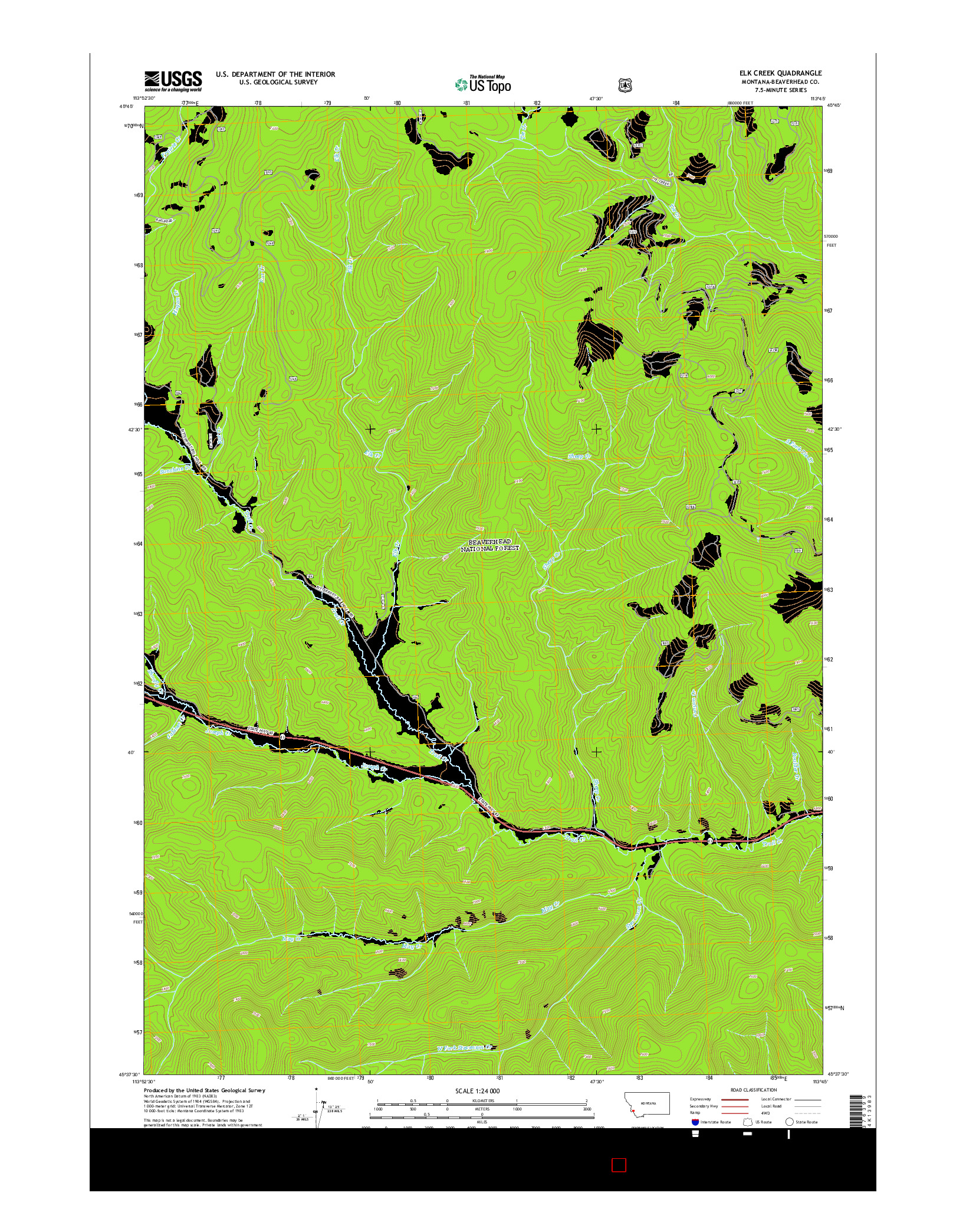 USGS US TOPO 7.5-MINUTE MAP FOR ELK CREEK, MT 2014