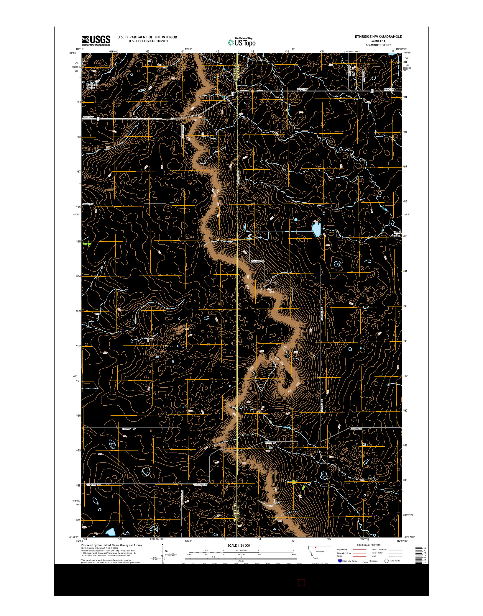 USGS US TOPO 7.5-MINUTE MAP FOR ETHRIDGE NW, MT 2014