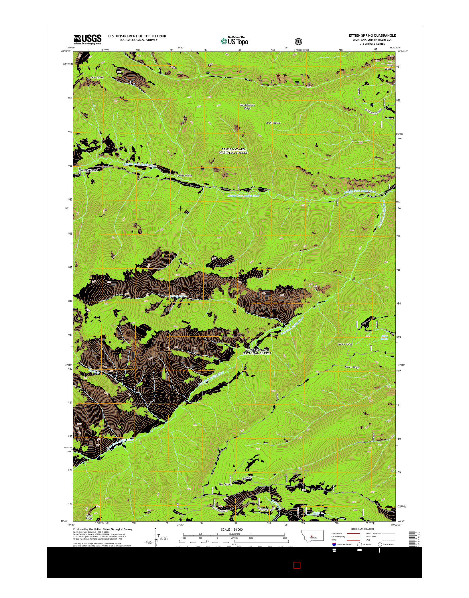 USGS US TOPO 7.5-MINUTE MAP FOR ETTIEN SPRING, MT 2014