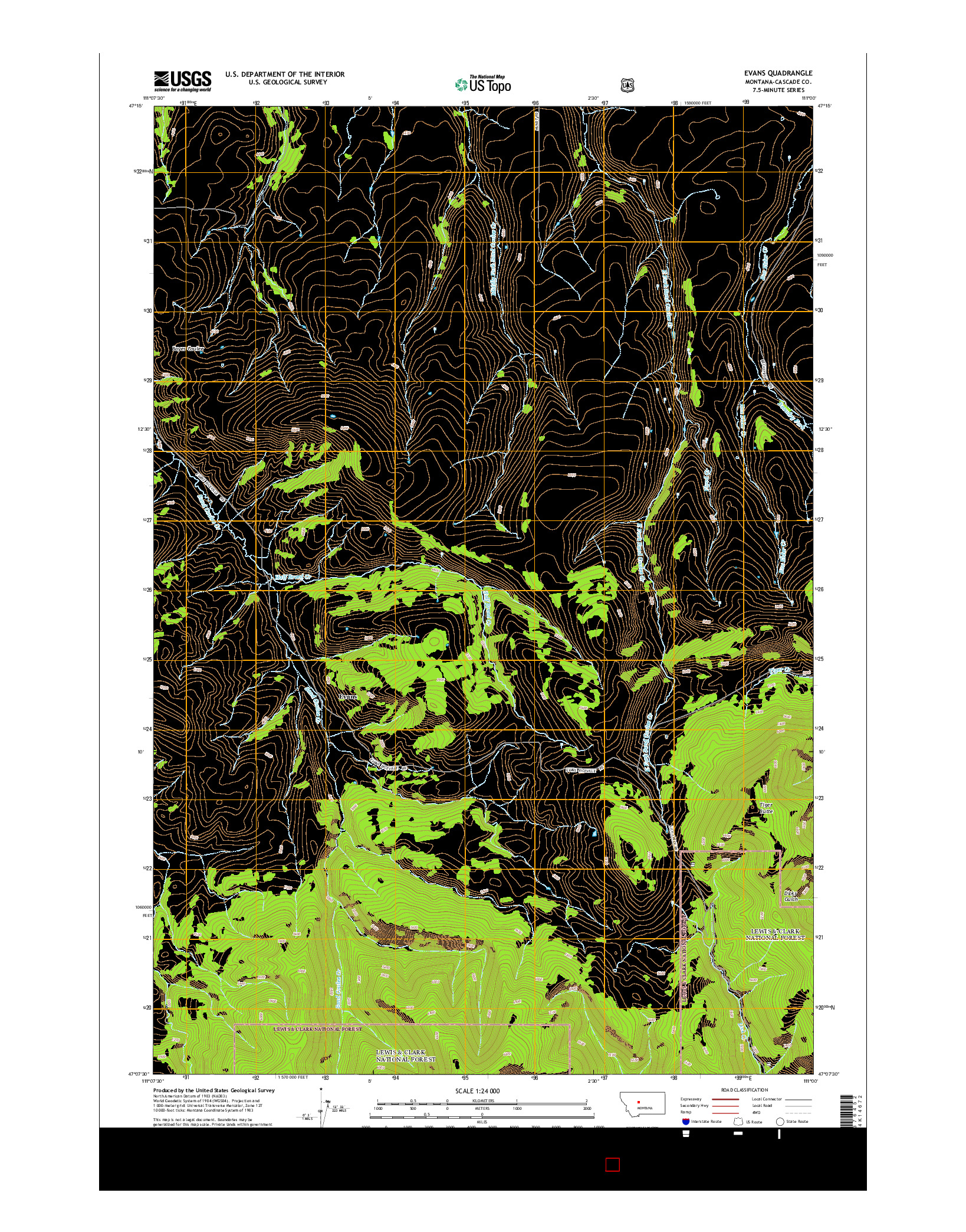 USGS US TOPO 7.5-MINUTE MAP FOR EVANS, MT 2014