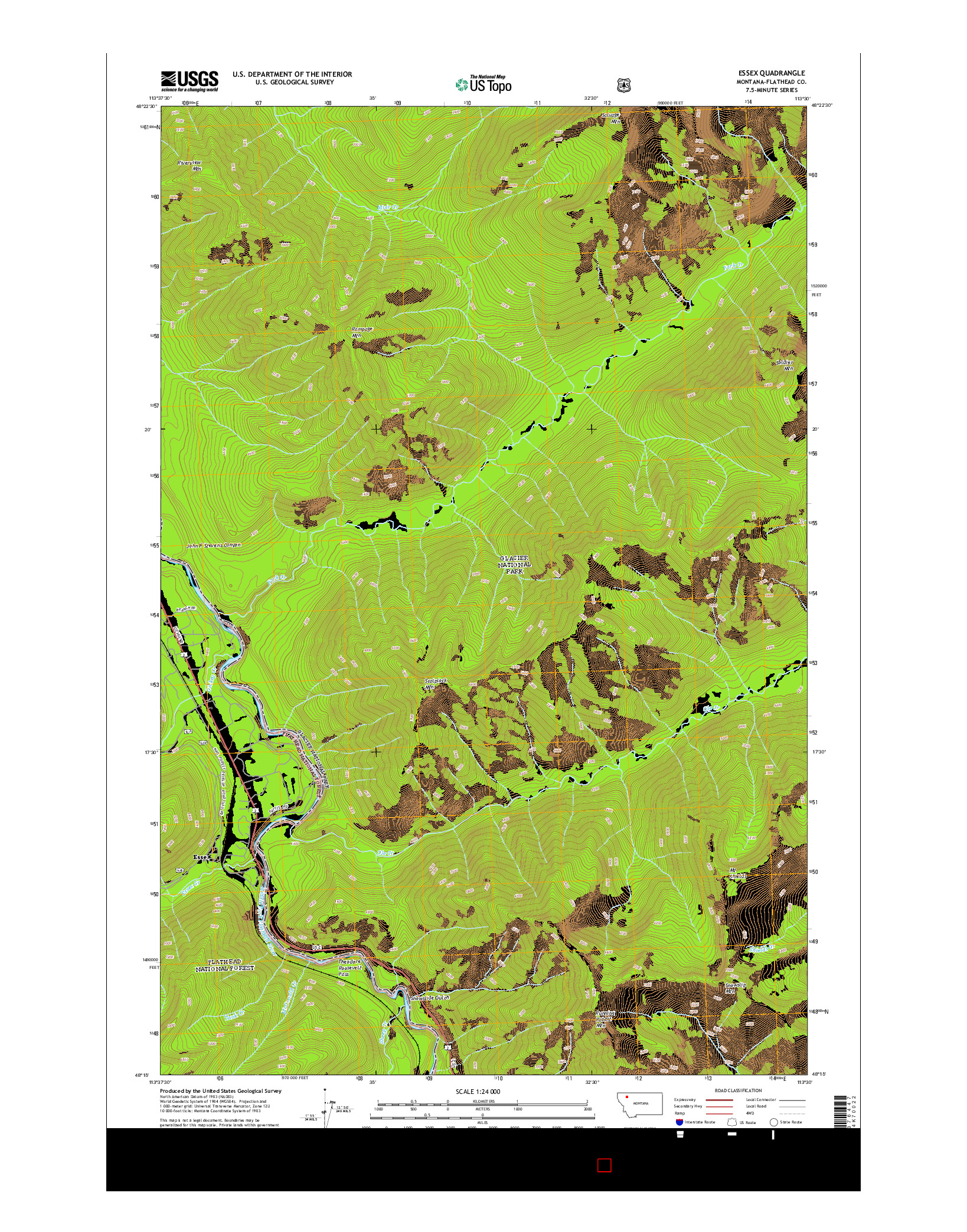 USGS US TOPO 7.5-MINUTE MAP FOR ESSEX, MT 2014