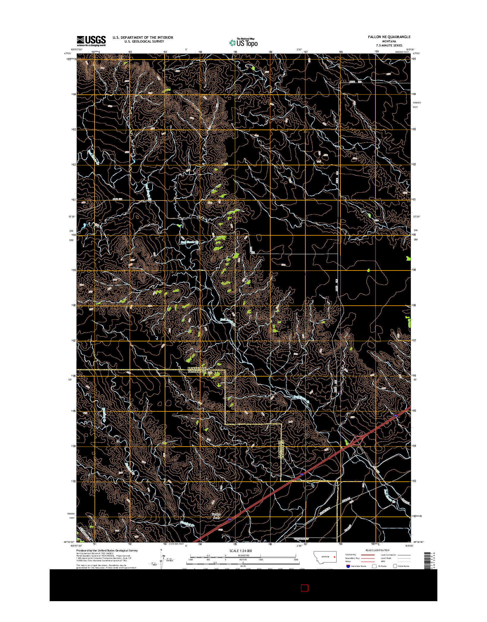 USGS US TOPO 7.5-MINUTE MAP FOR FALLON NE, MT 2014
