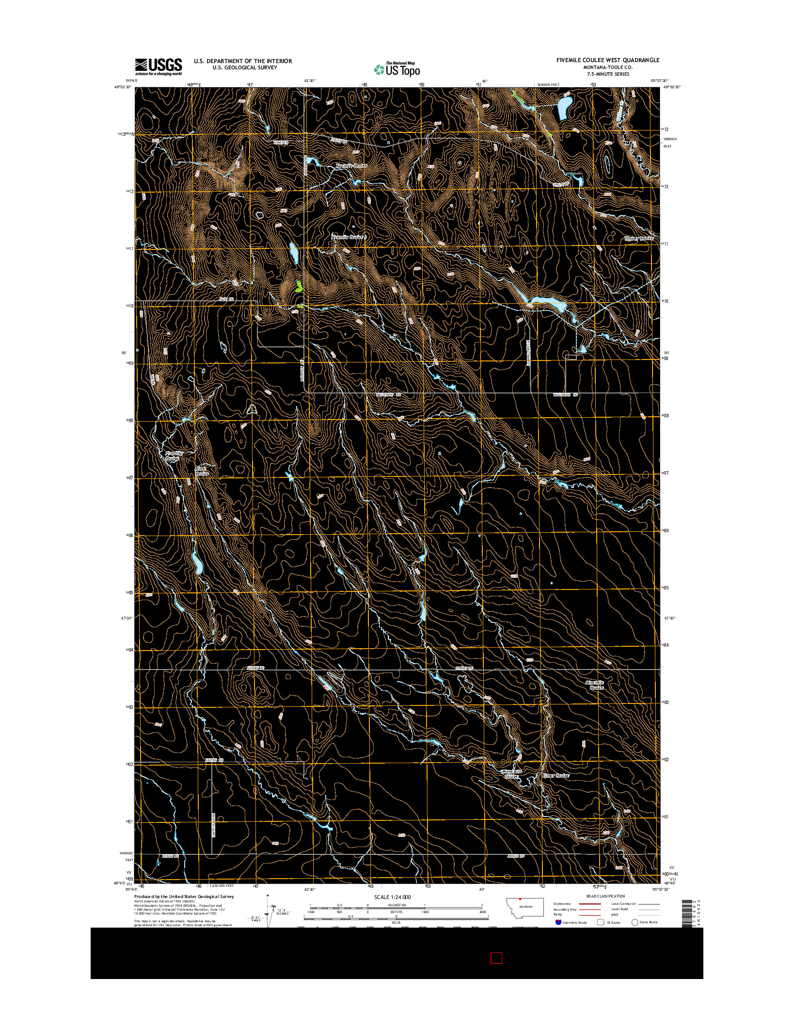 USGS US TOPO 7.5-MINUTE MAP FOR FIVEMILE COULEE WEST, MT 2014