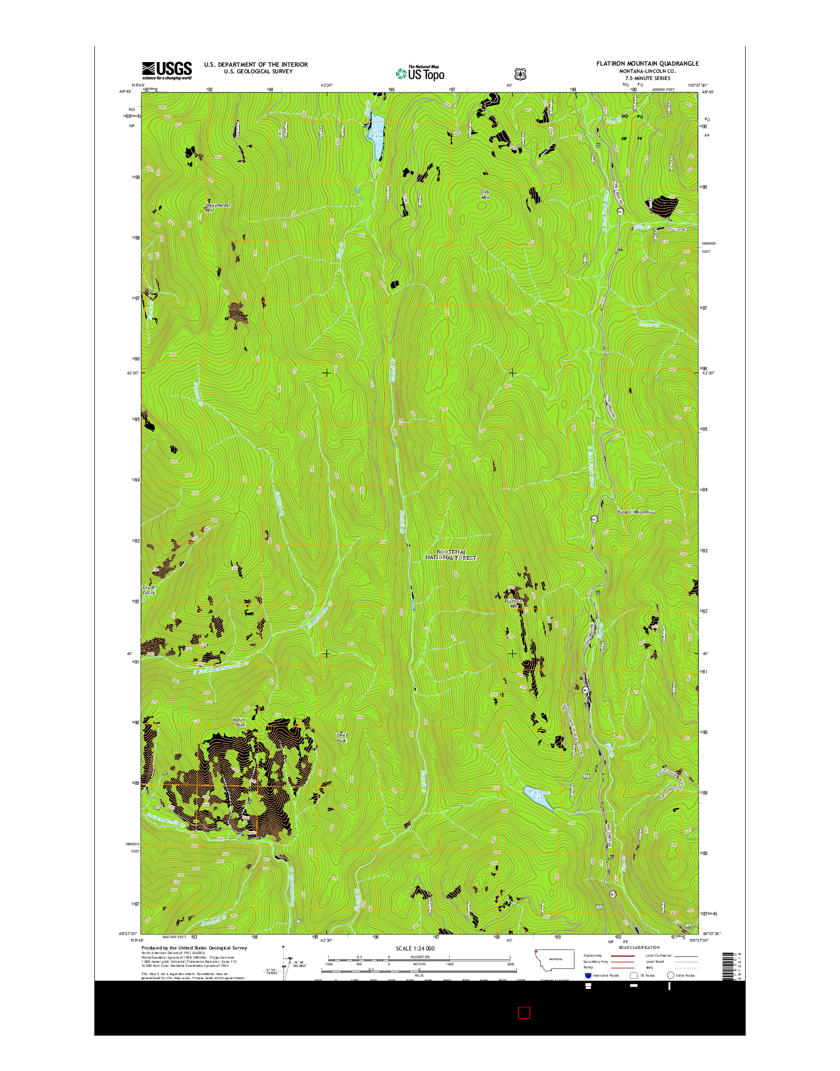 USGS US TOPO 7.5-MINUTE MAP FOR FLATIRON MOUNTAIN, MT 2014