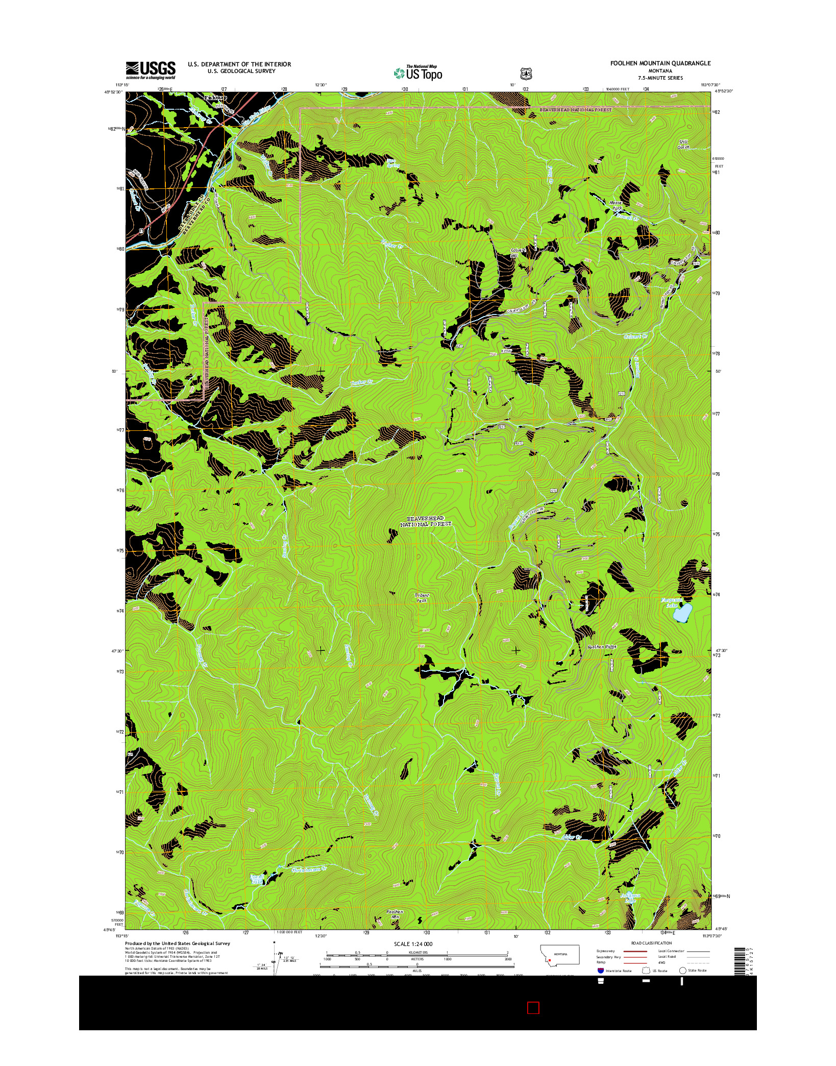 USGS US TOPO 7.5-MINUTE MAP FOR FOOLHEN MOUNTAIN, MT 2014