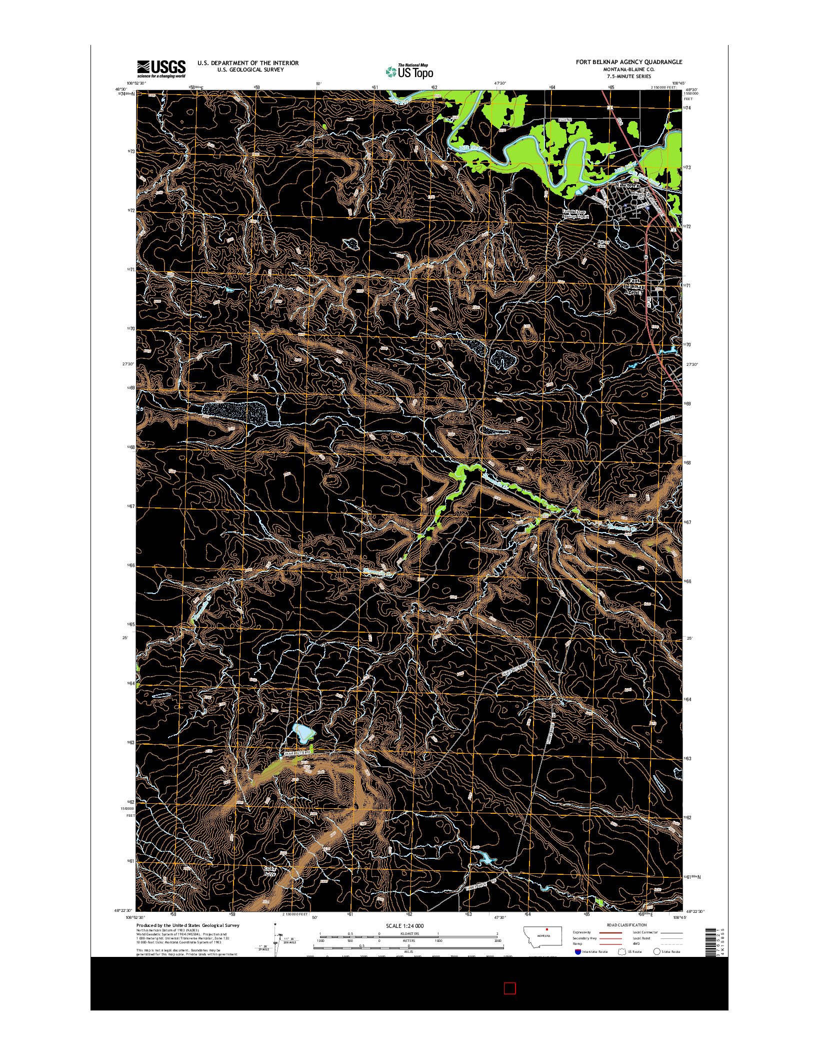 USGS US TOPO 7.5-MINUTE MAP FOR FORT BELKNAP AGENCY, MT 2014