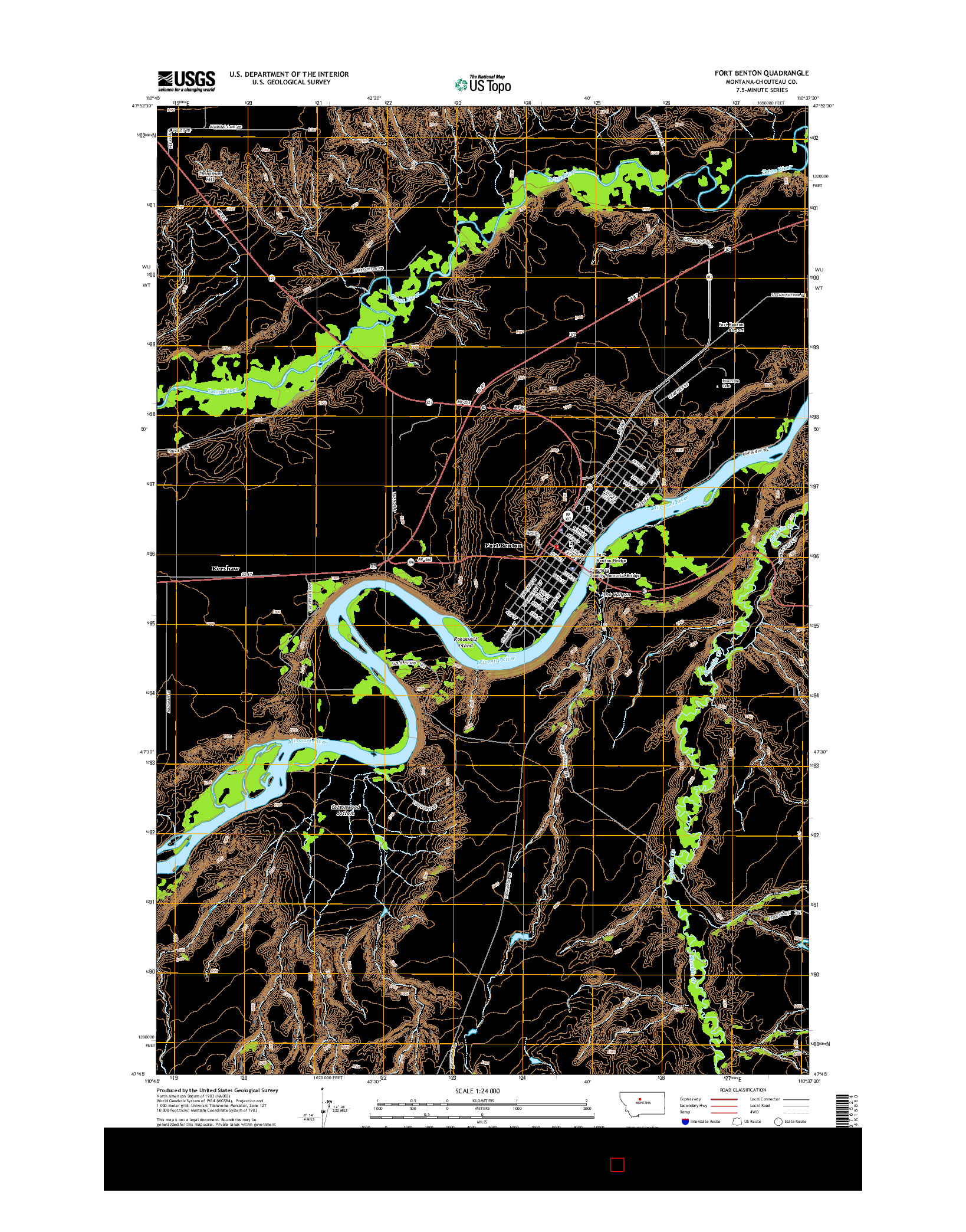 USGS US TOPO 7.5-MINUTE MAP FOR FORT BENTON, MT 2014