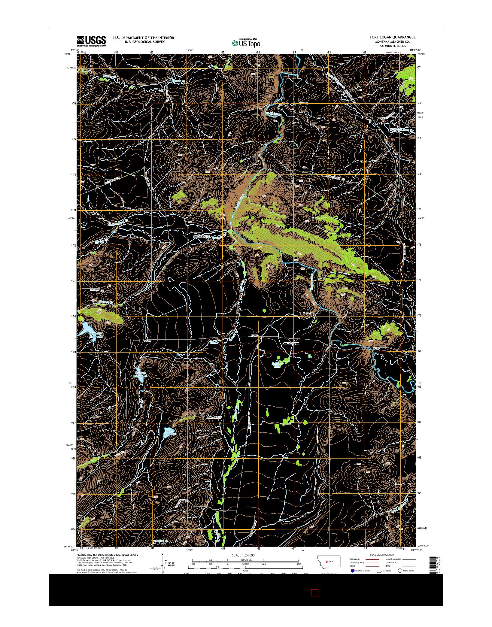 USGS US TOPO 7.5-MINUTE MAP FOR FORT LOGAN, MT 2014