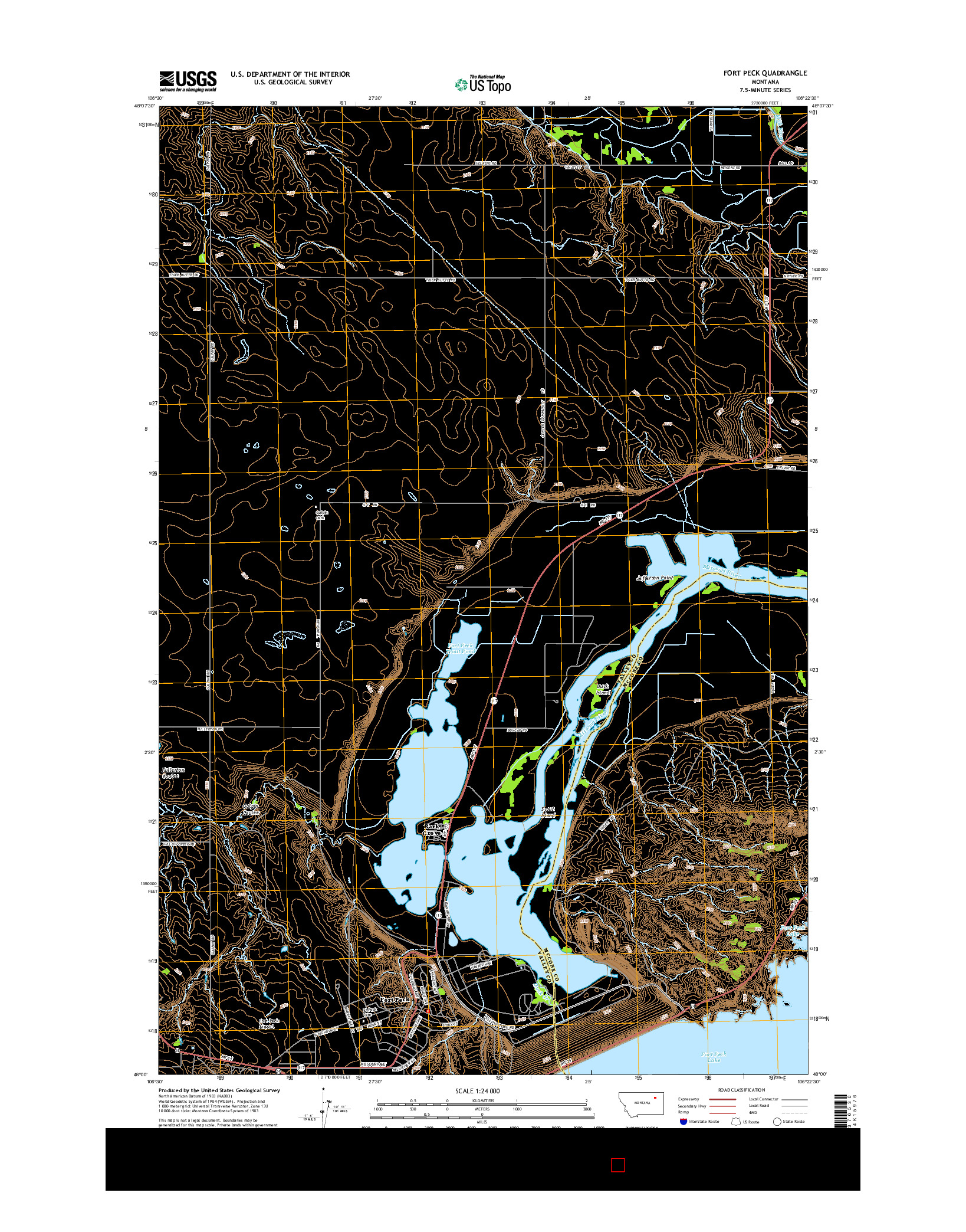 USGS US TOPO 7.5-MINUTE MAP FOR FORT PECK, MT 2014
