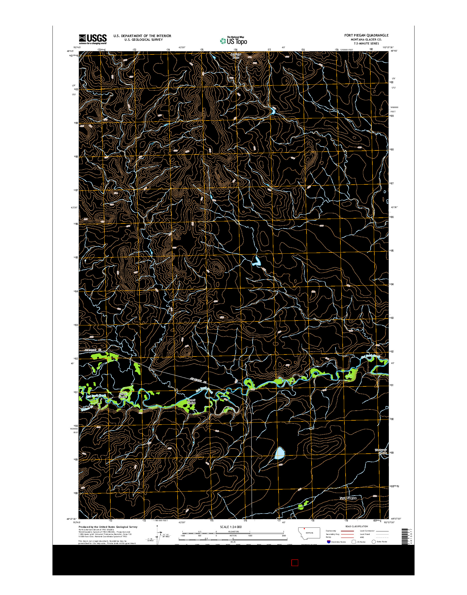 USGS US TOPO 7.5-MINUTE MAP FOR FORT PIEGAN, MT 2014