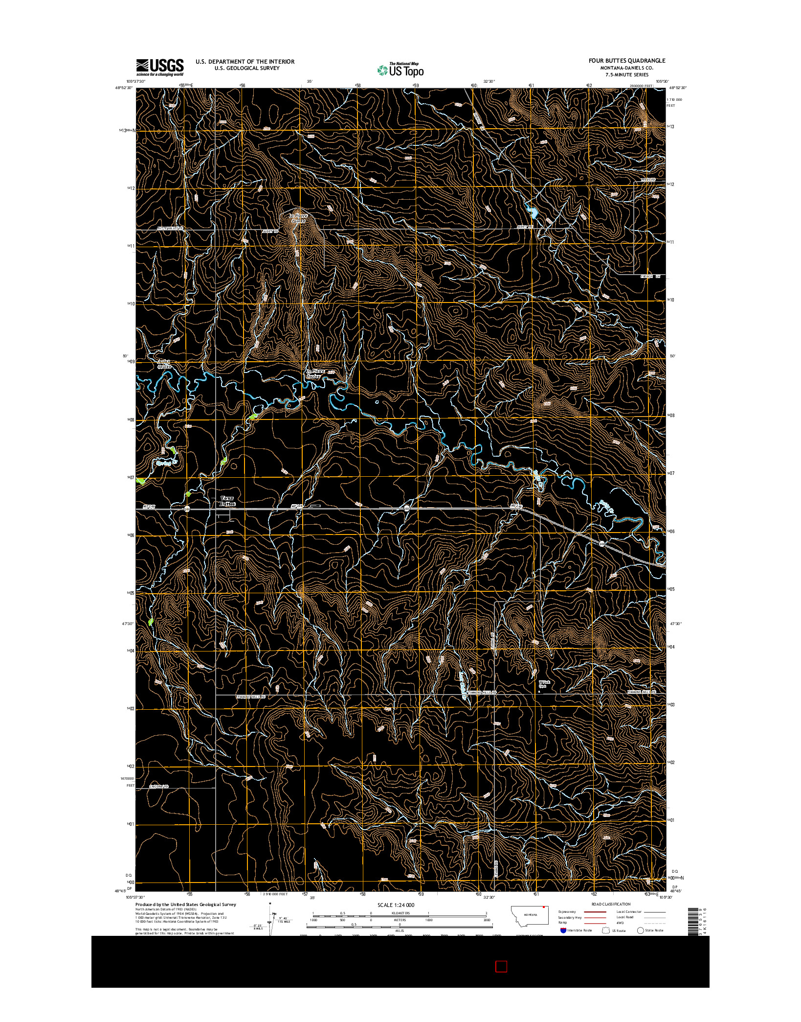 USGS US TOPO 7.5-MINUTE MAP FOR FOUR BUTTES, MT 2014