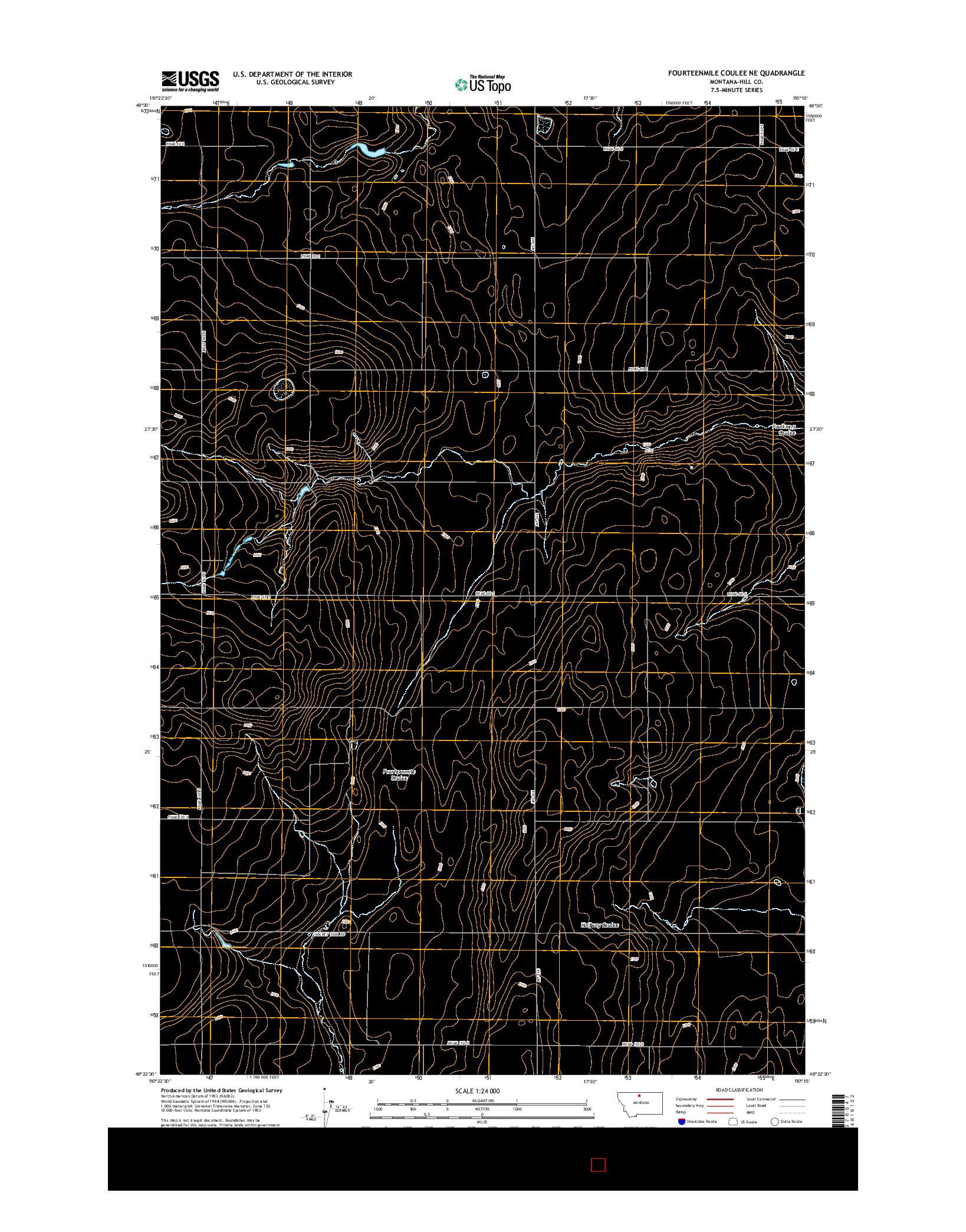 USGS US TOPO 7.5-MINUTE MAP FOR FOURTEENMILE COULEE NE, MT 2014