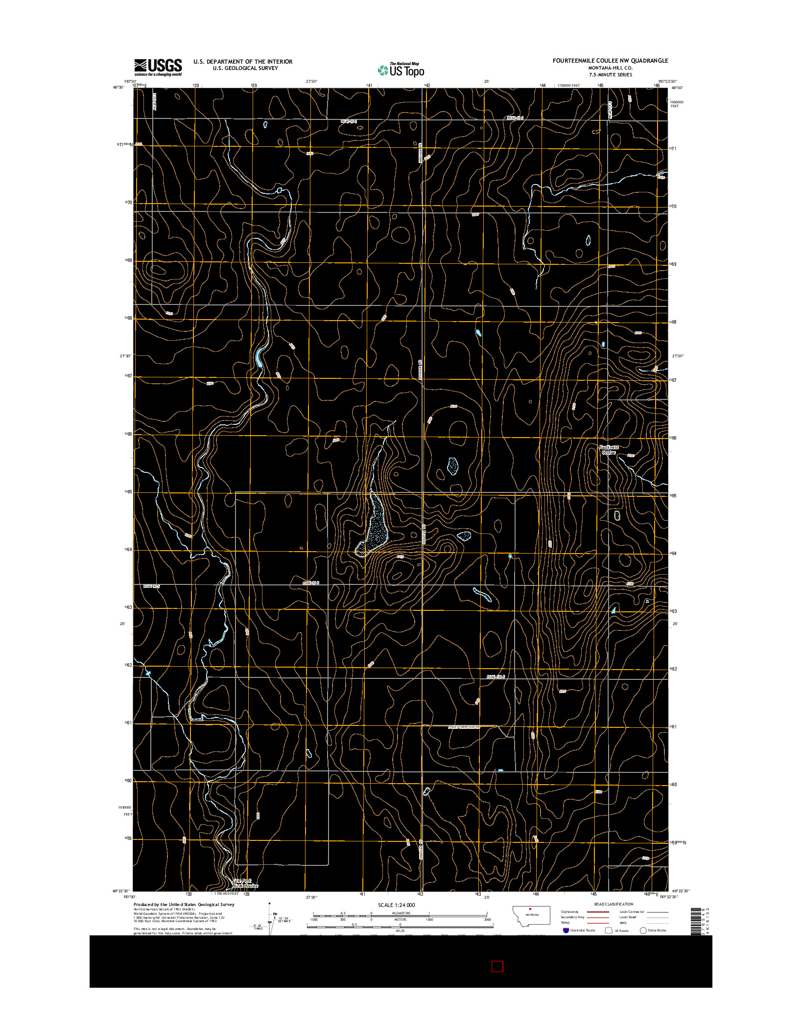 USGS US TOPO 7.5-MINUTE MAP FOR FOURTEENMILE COULEE NW, MT 2014