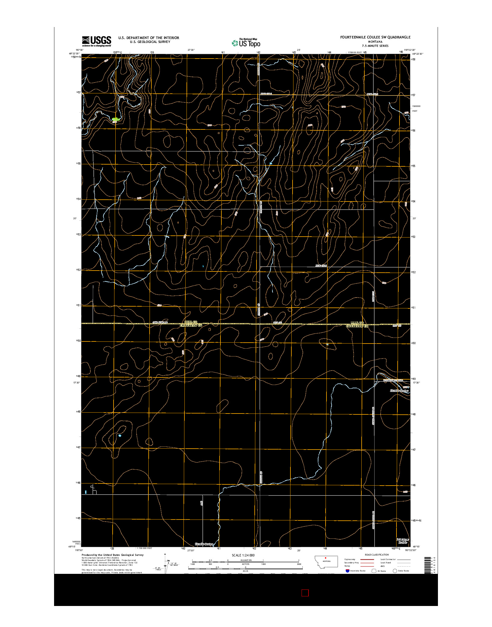 USGS US TOPO 7.5-MINUTE MAP FOR FOURTEENMILE COULEE SW, MT 2014