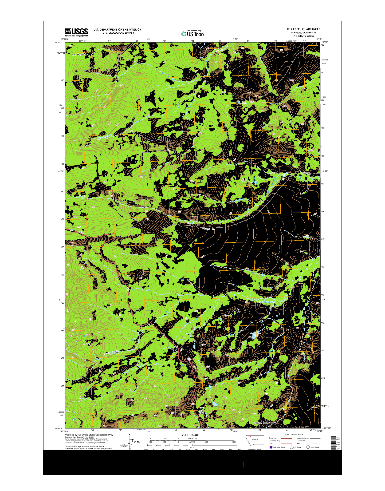 USGS US TOPO 7.5-MINUTE MAP FOR FOX CREEK, MT 2014