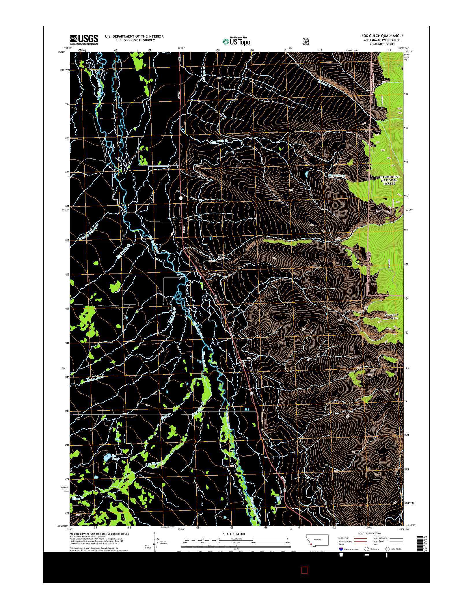 USGS US TOPO 7.5-MINUTE MAP FOR FOX GULCH, MT 2014