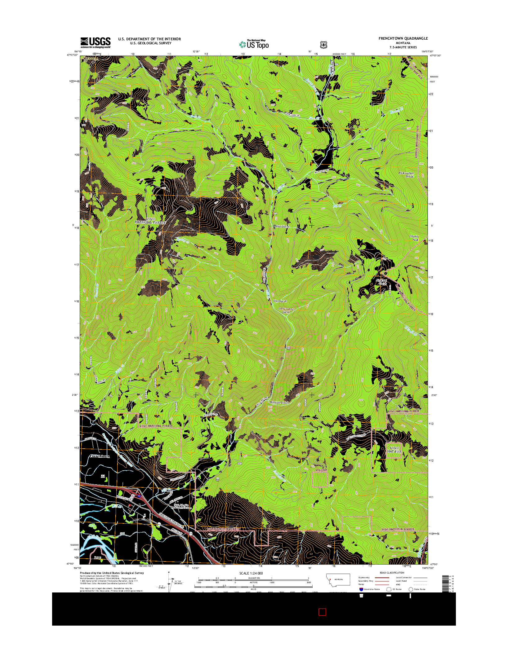 USGS US TOPO 7.5-MINUTE MAP FOR FRENCHTOWN, MT 2014