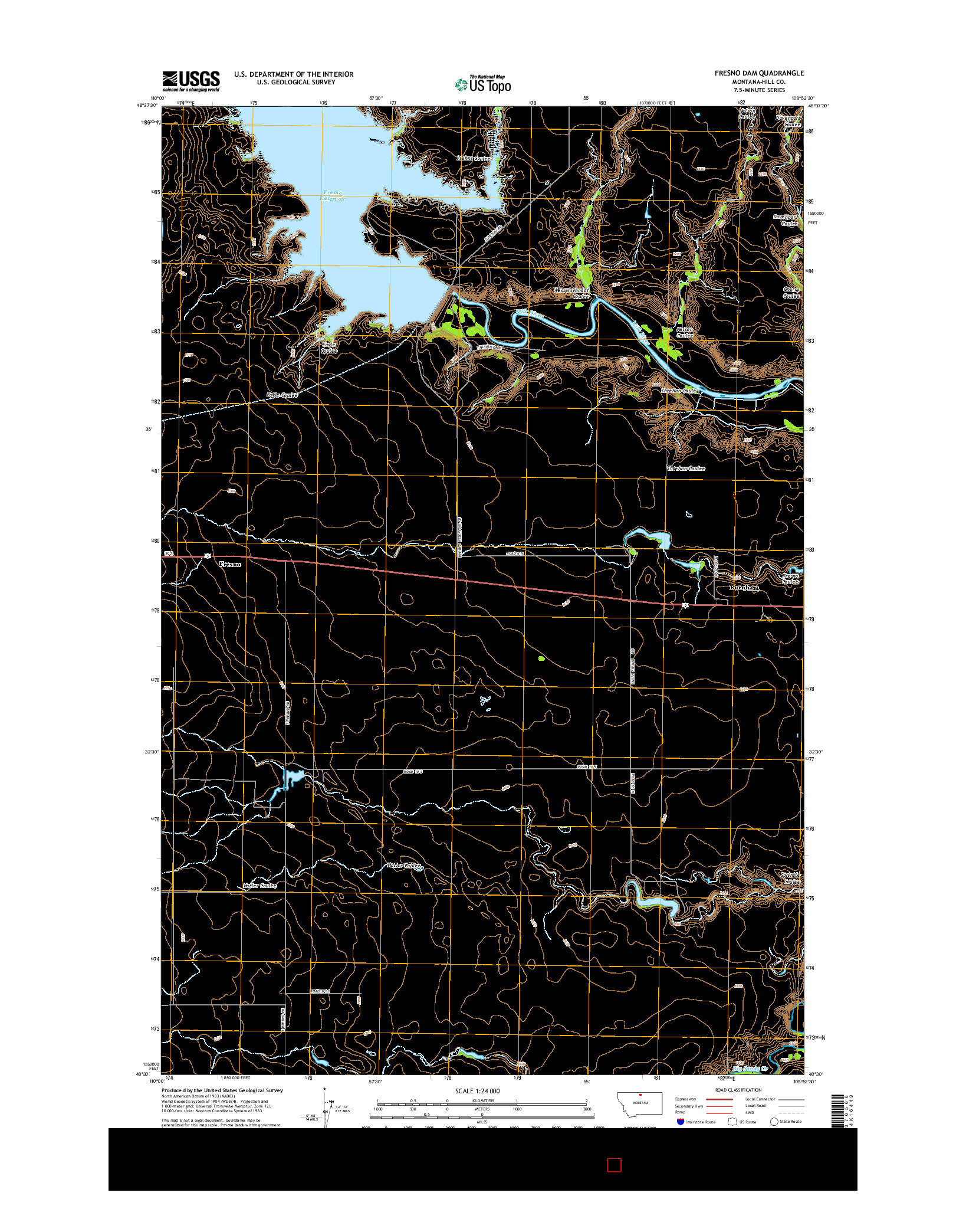 USGS US TOPO 7.5-MINUTE MAP FOR FRESNO DAM, MT 2014