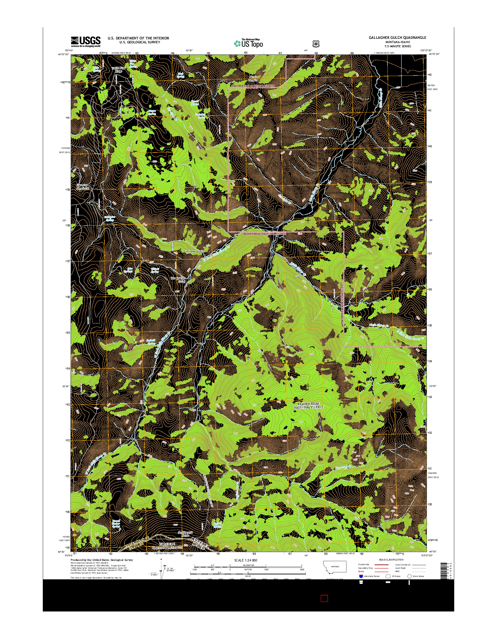 USGS US TOPO 7.5-MINUTE MAP FOR GALLAGHER GULCH, MT-ID 2014