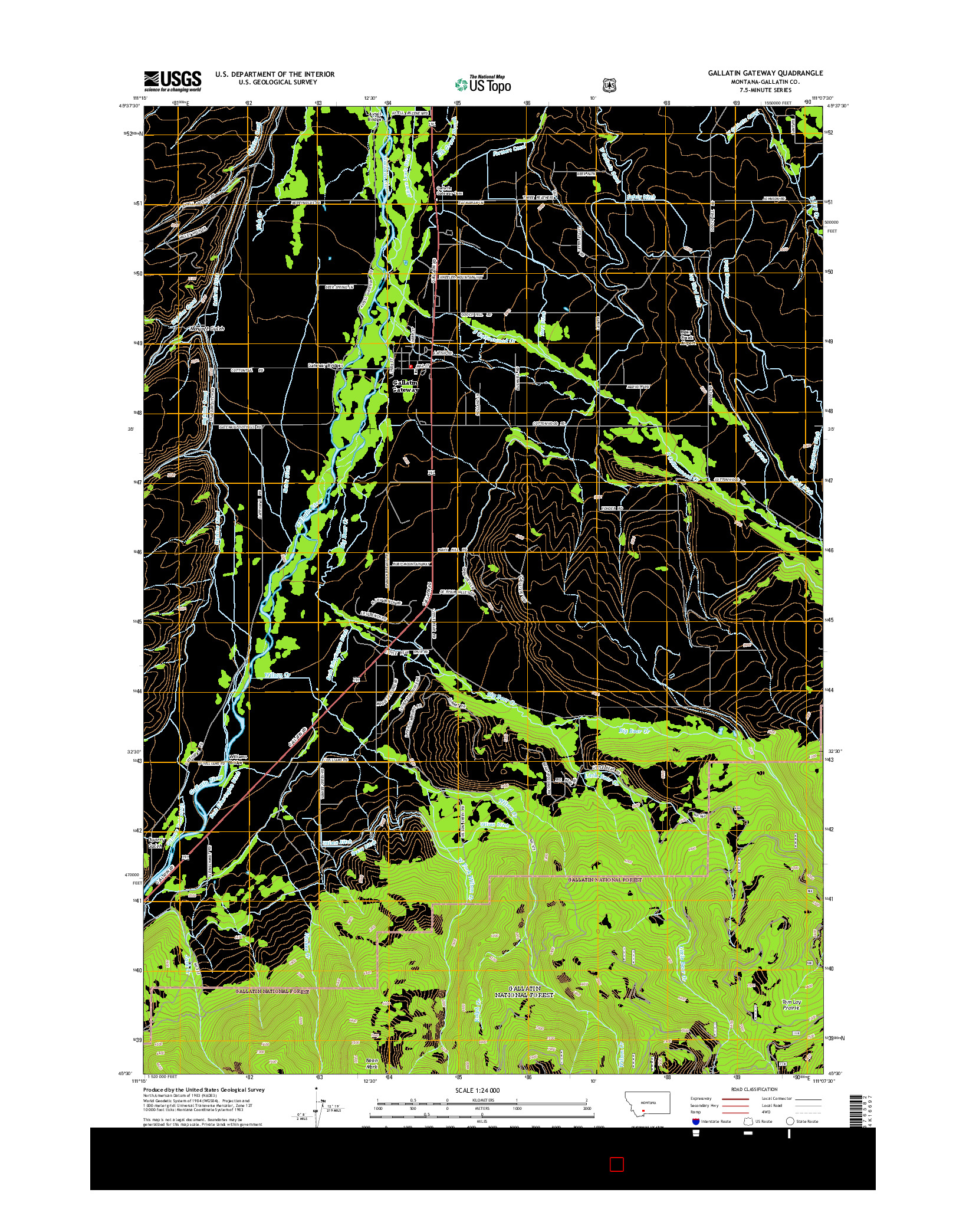 USGS US TOPO 7.5-MINUTE MAP FOR GALLATIN GATEWAY, MT 2014
