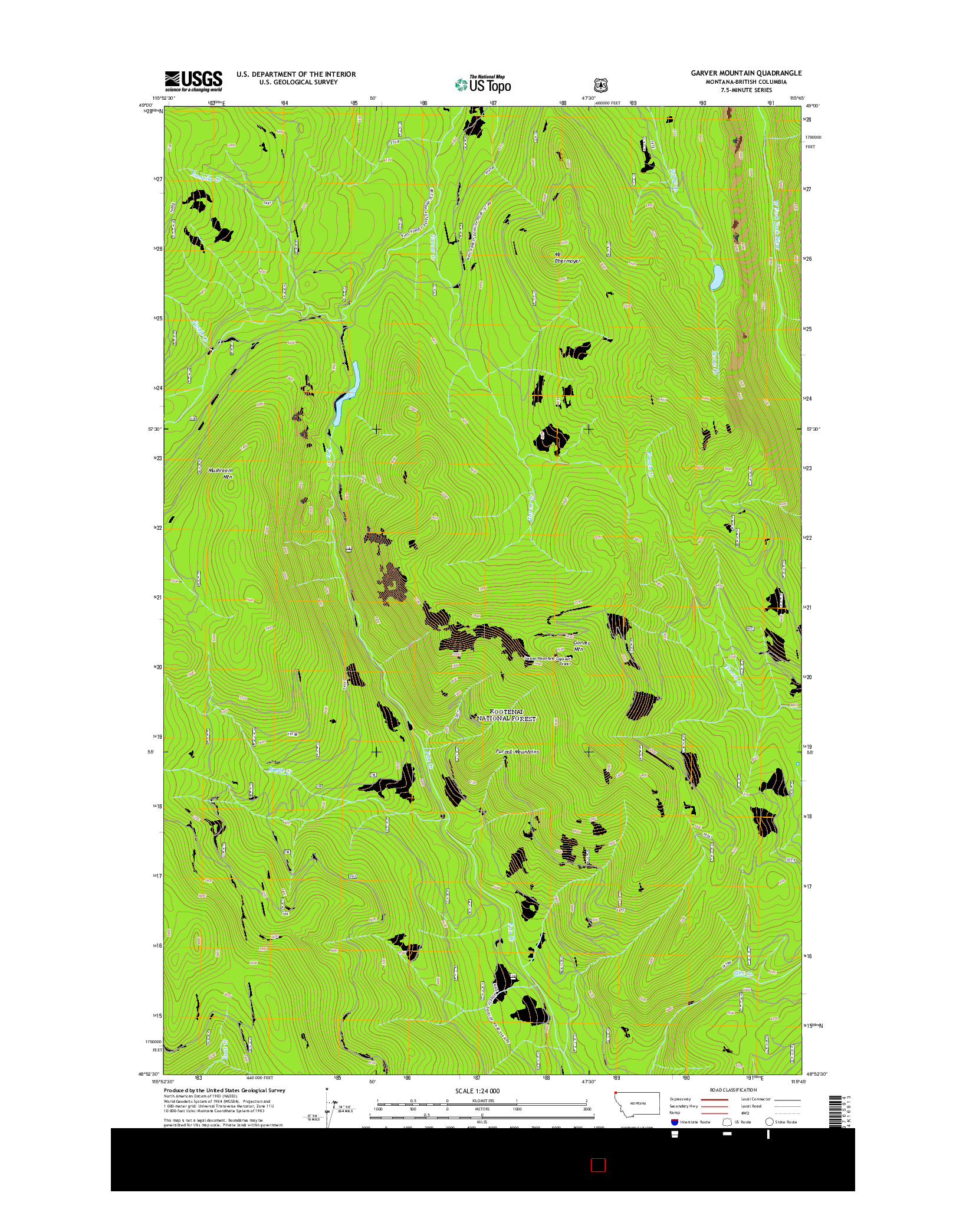 USGS US TOPO 7.5-MINUTE MAP FOR GARVER MOUNTAIN, MT-BC 2014