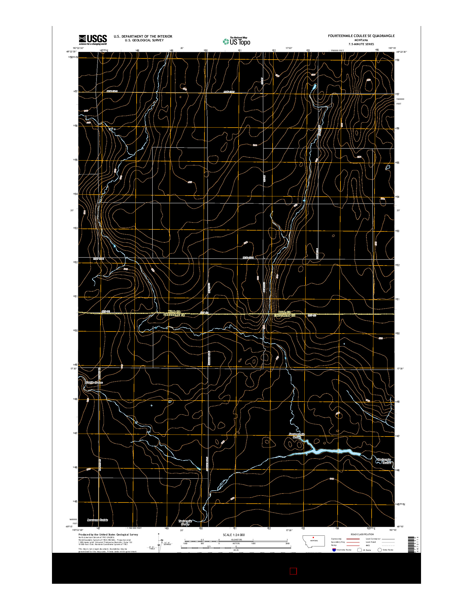 USGS US TOPO 7.5-MINUTE MAP FOR FOURTEENMILE COULEE SE, MT 2014