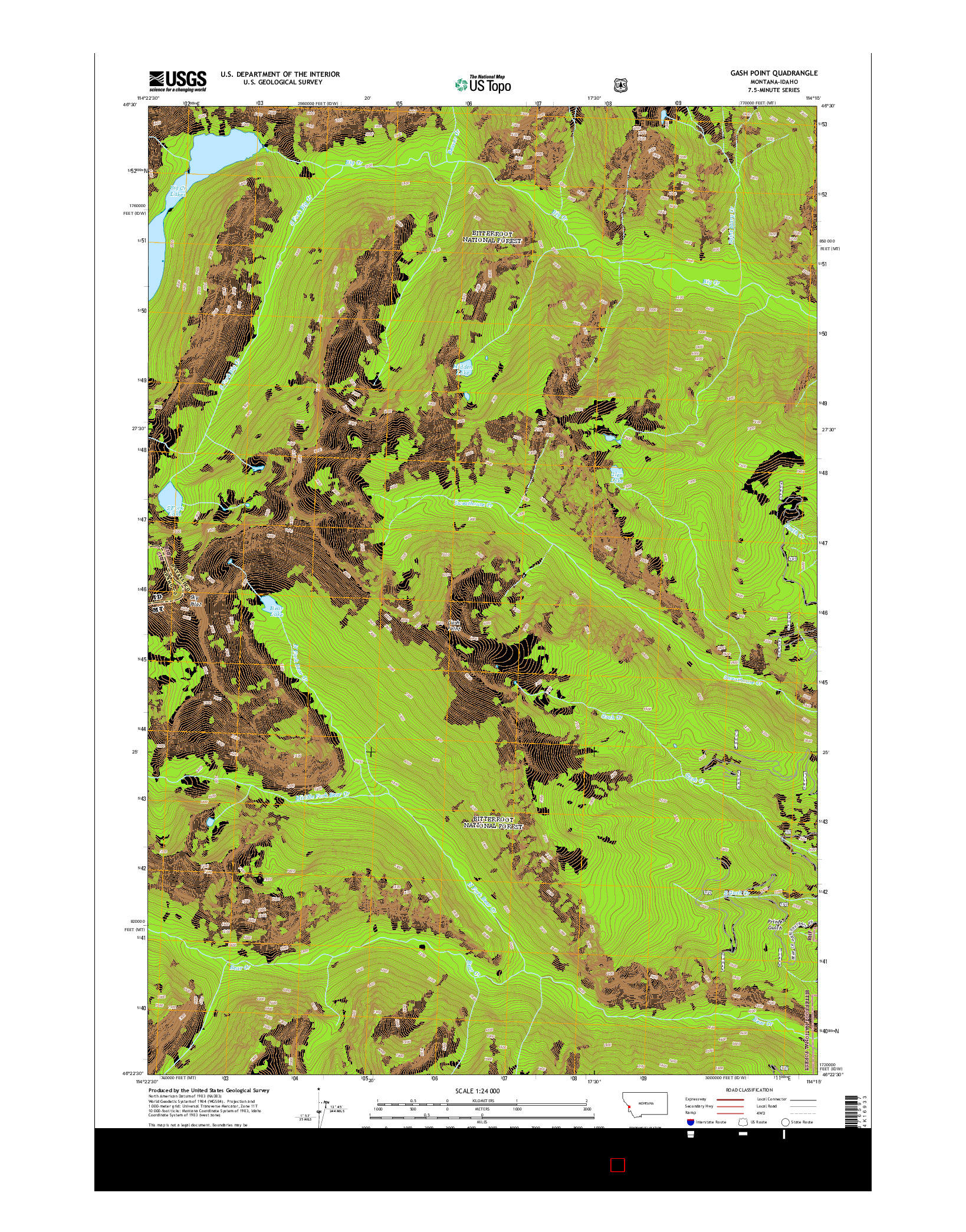 USGS US TOPO 7.5-MINUTE MAP FOR GASH POINT, MT-ID 2014