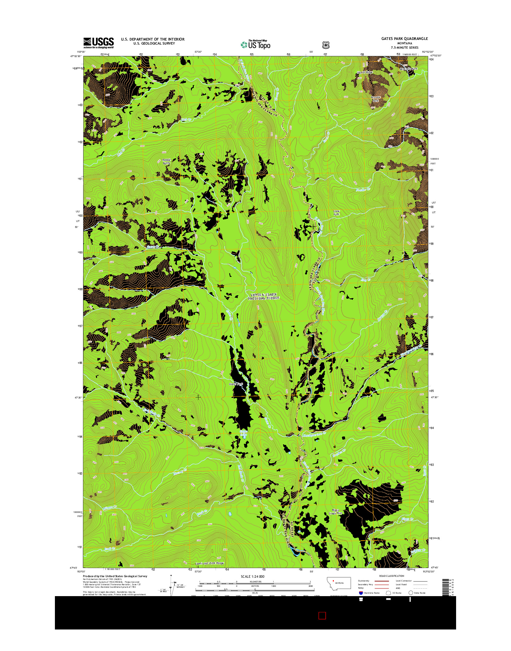 USGS US TOPO 7.5-MINUTE MAP FOR GATES PARK, MT 2014