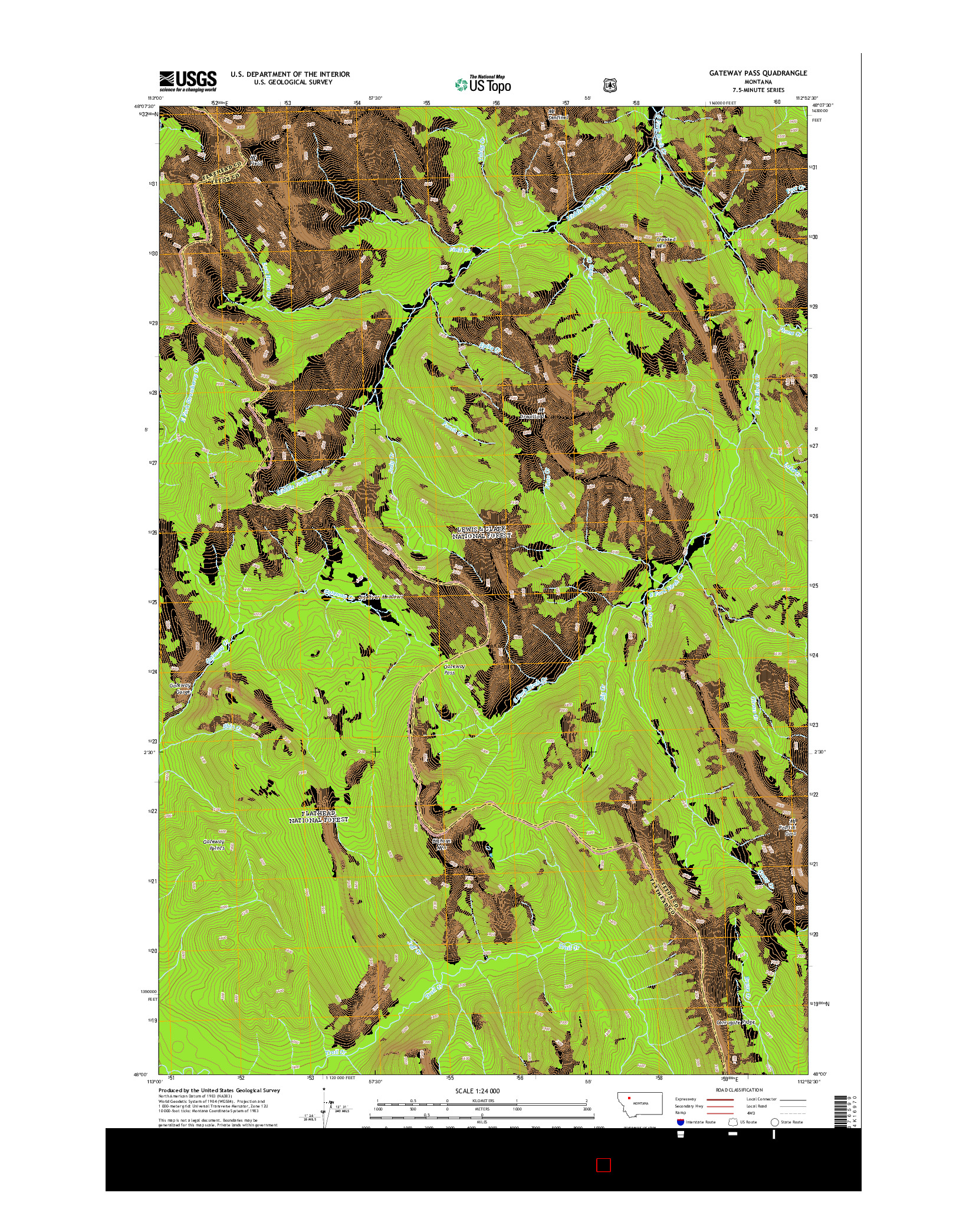 USGS US TOPO 7.5-MINUTE MAP FOR GATEWAY PASS, MT 2014