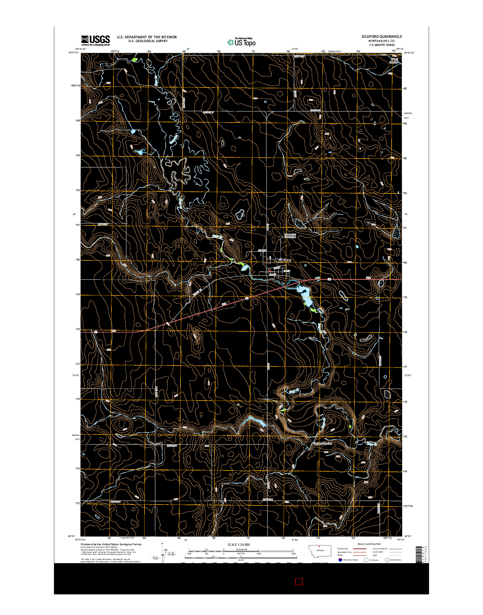 USGS US TOPO 7.5-MINUTE MAP FOR GILDFORD, MT 2014