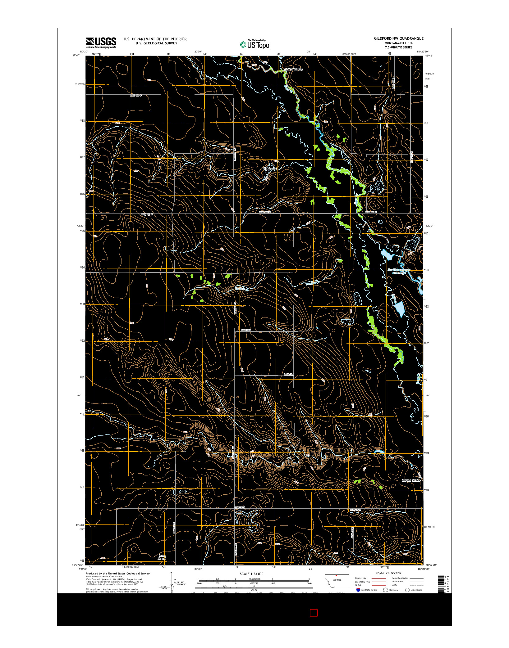 USGS US TOPO 7.5-MINUTE MAP FOR GILDFORD NW, MT 2014