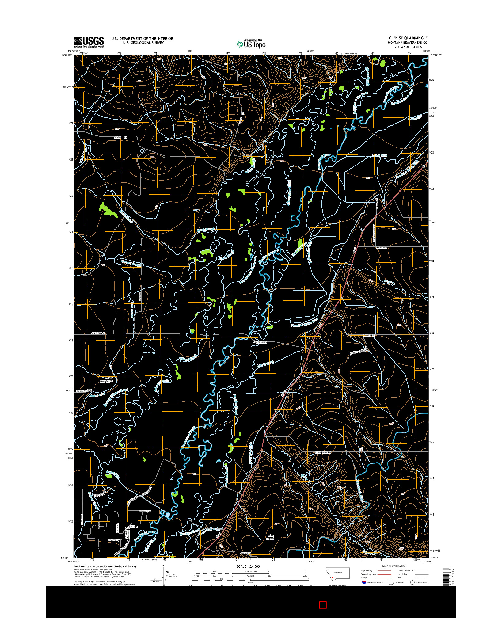 USGS US TOPO 7.5-MINUTE MAP FOR GLEN SE, MT 2014