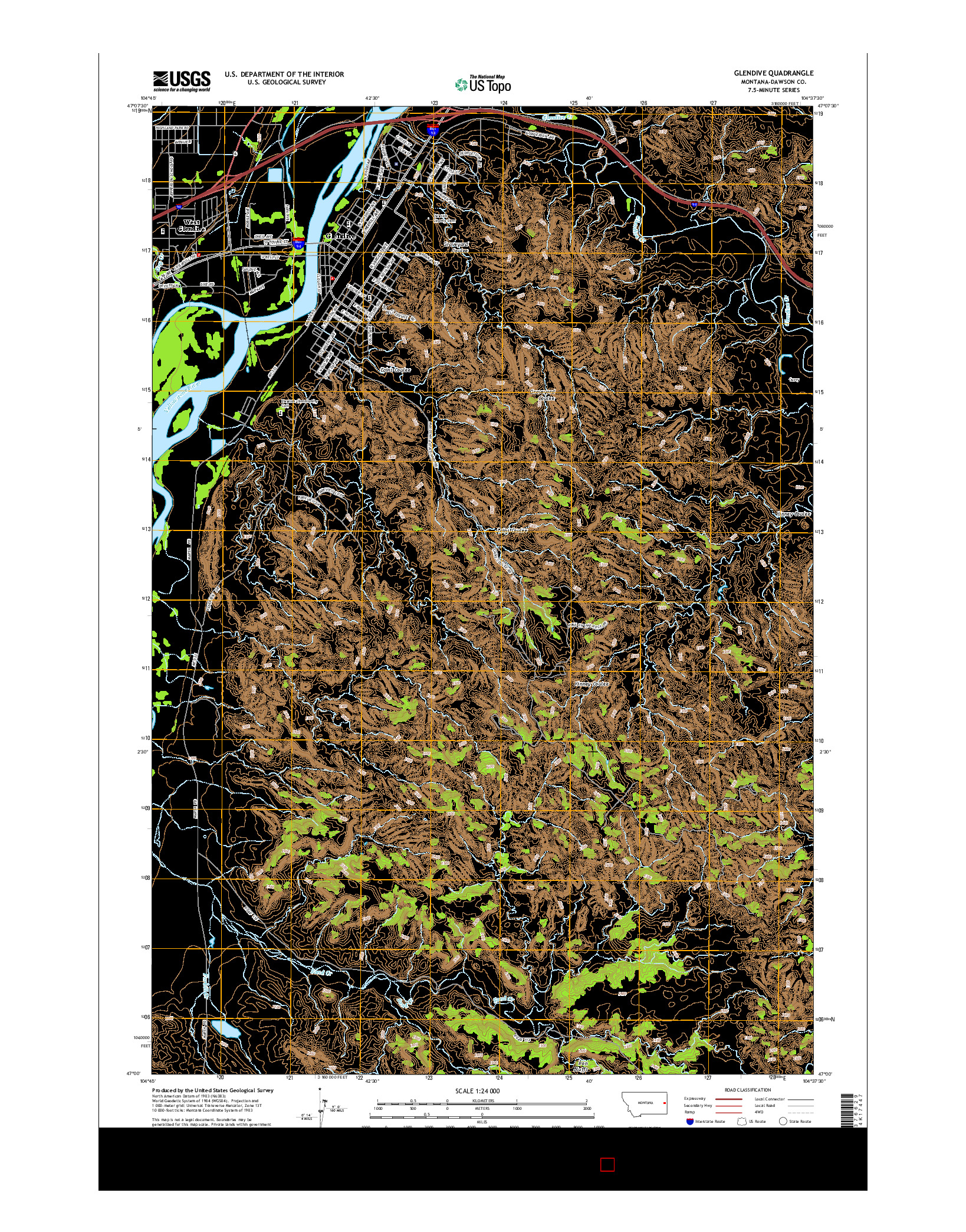 USGS US TOPO 7.5-MINUTE MAP FOR GLENDIVE, MT 2014