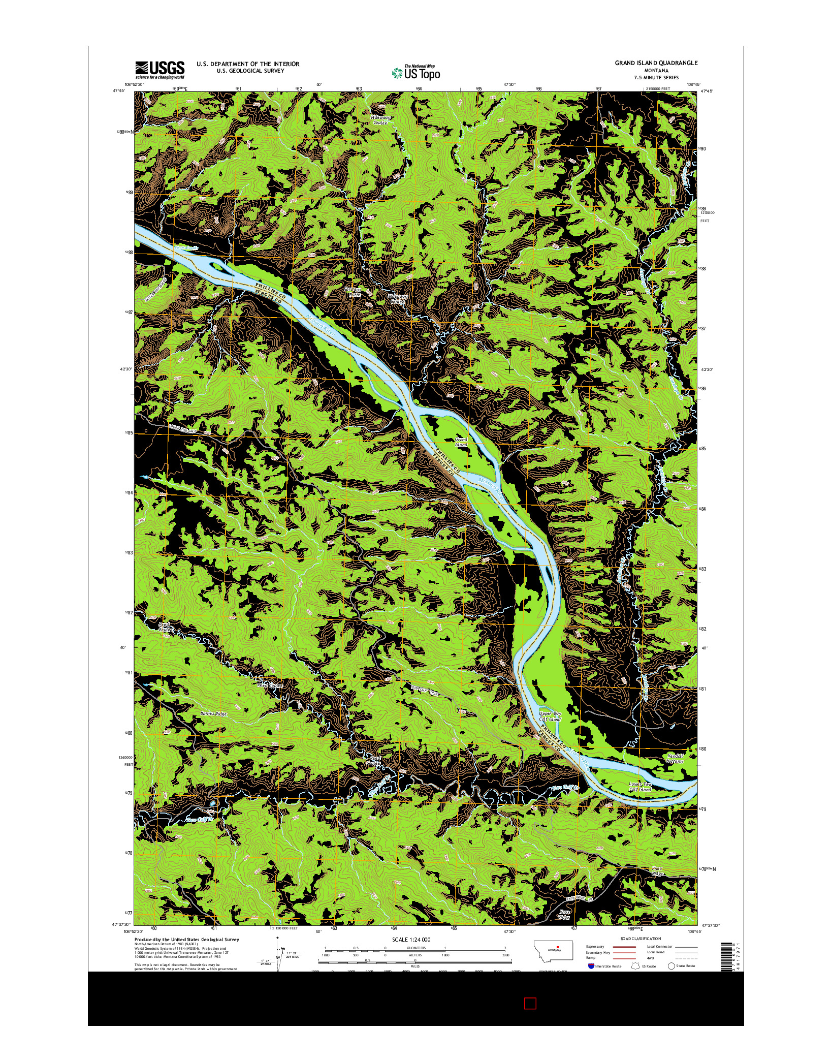 USGS US TOPO 7.5-MINUTE MAP FOR GRAND ISLAND, MT 2014