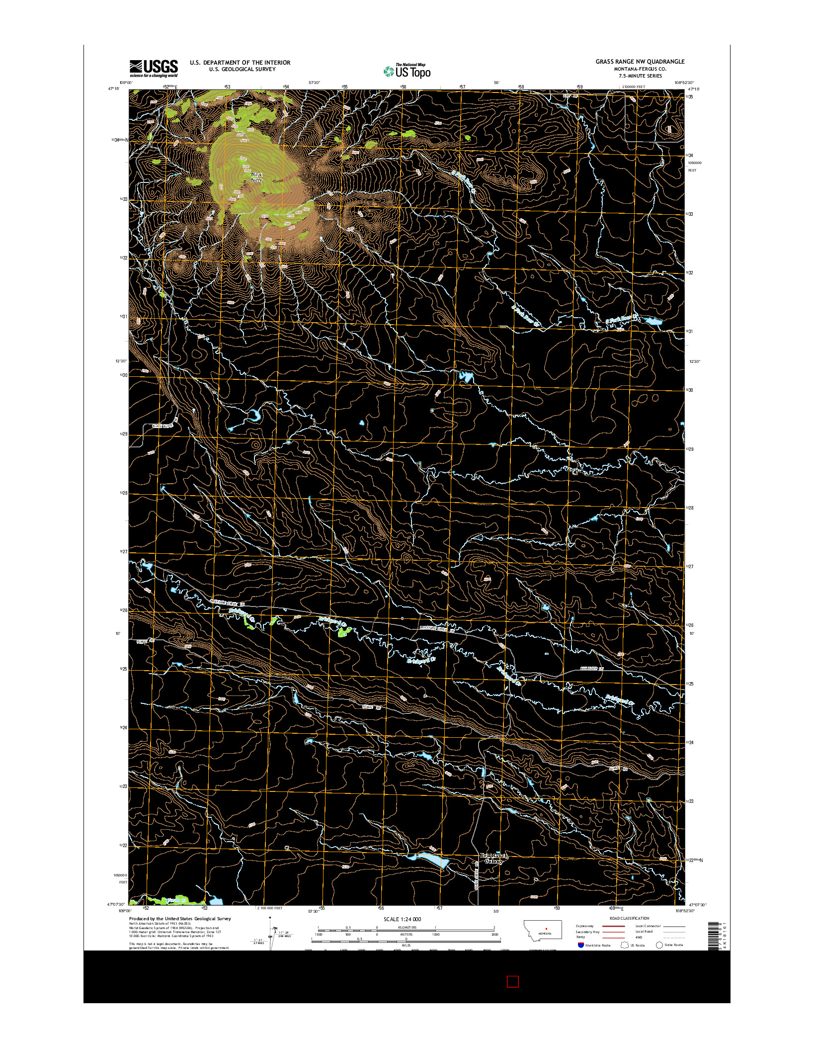 USGS US TOPO 7.5-MINUTE MAP FOR GRASS RANGE NW, MT 2014
