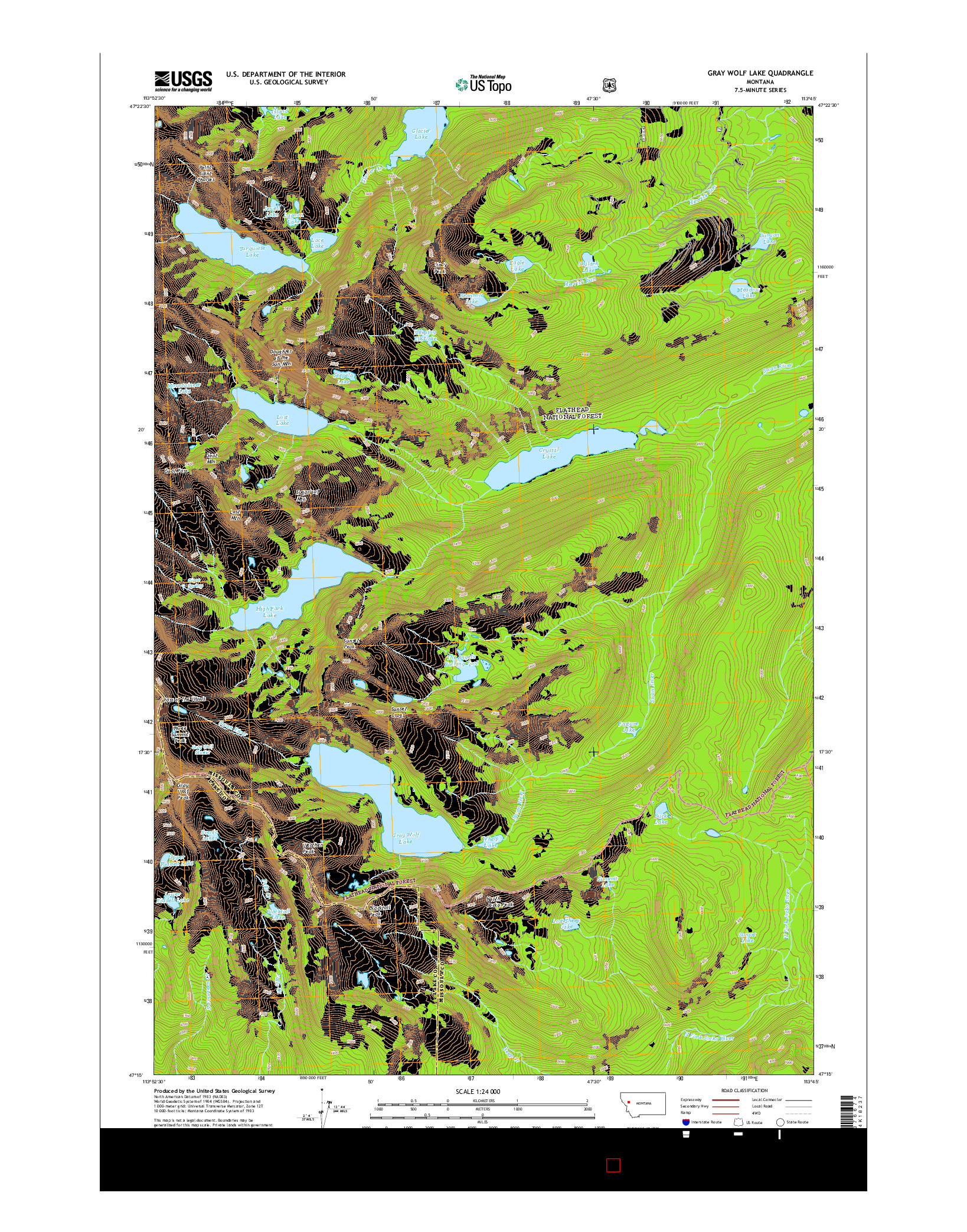 USGS US TOPO 7.5-MINUTE MAP FOR GRAY WOLF LAKE, MT 2014