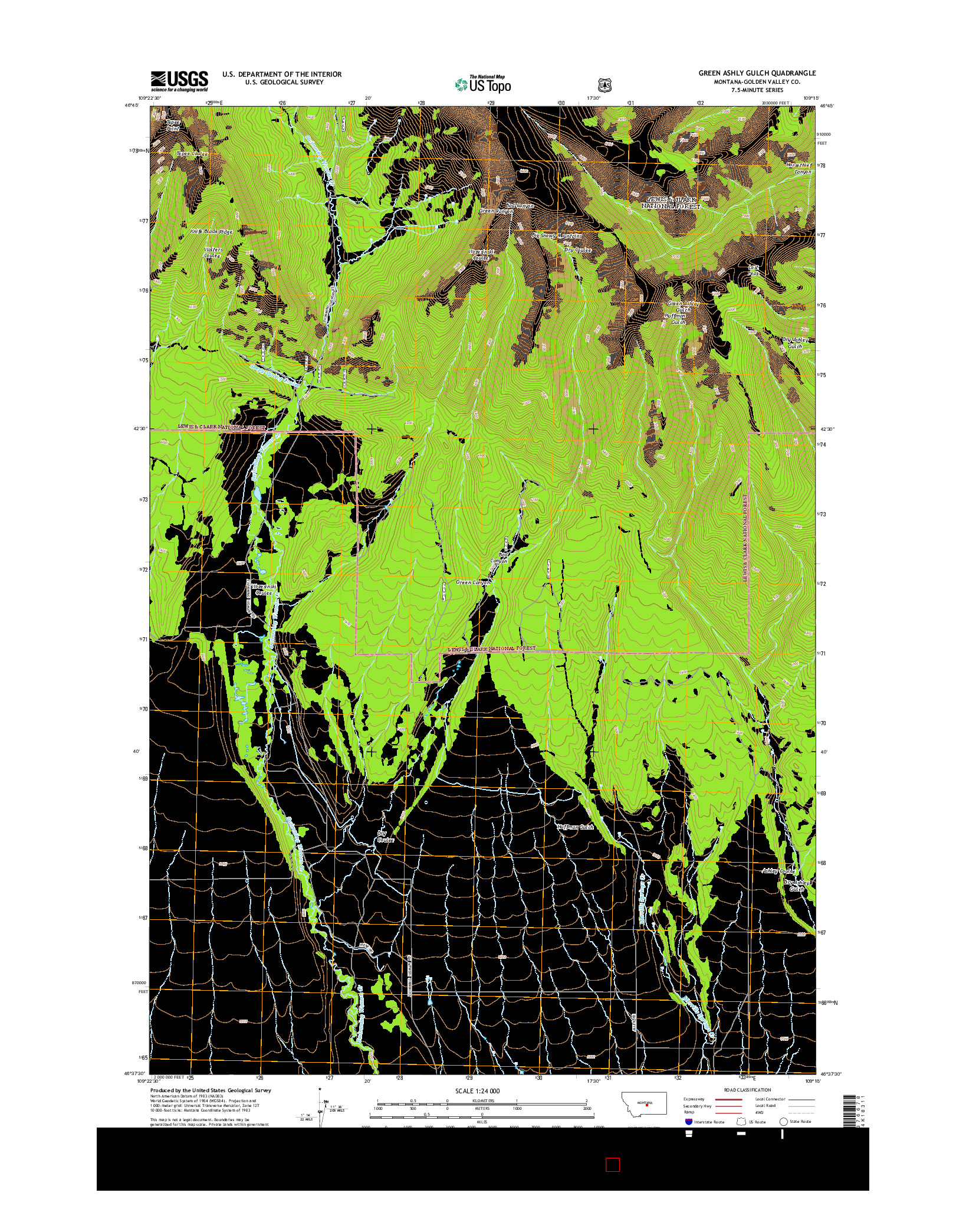 USGS US TOPO 7.5-MINUTE MAP FOR GREEN ASHLY GULCH, MT 2014