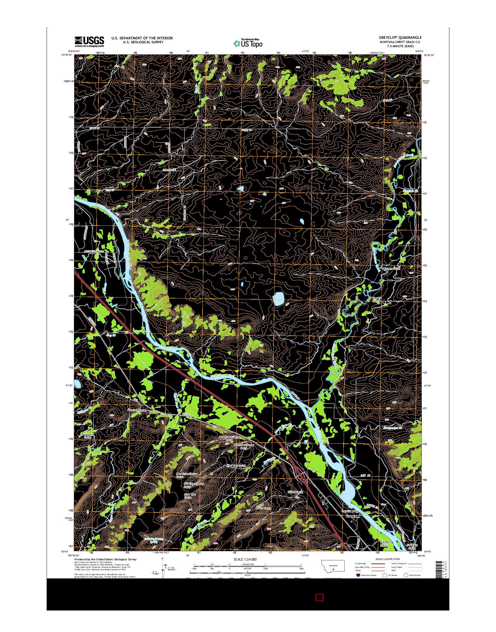 USGS US TOPO 7.5-MINUTE MAP FOR GREYCLIFF, MT 2014