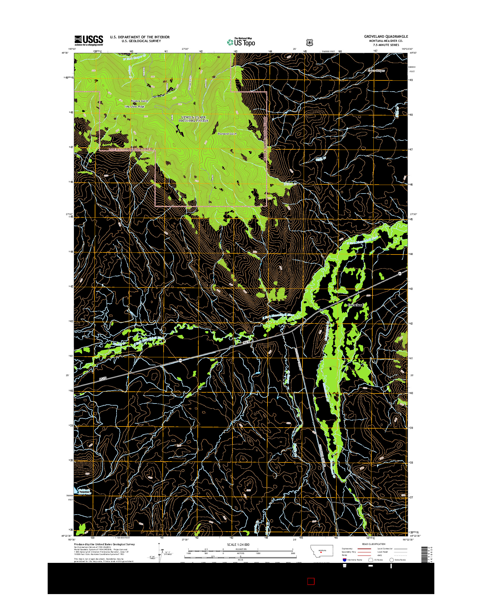 USGS US TOPO 7.5-MINUTE MAP FOR GROVELAND, MT 2014