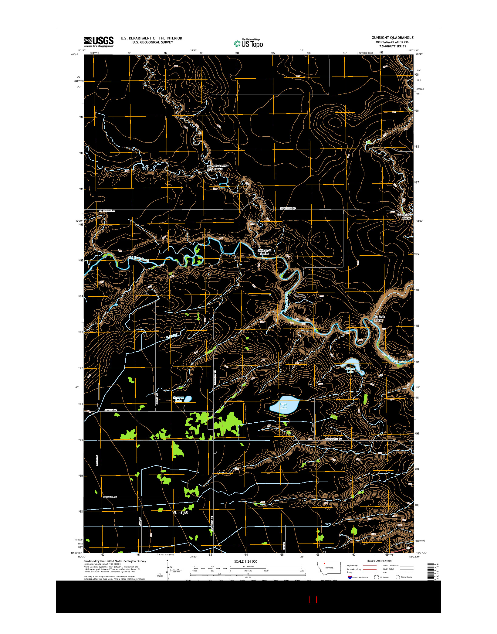 USGS US TOPO 7.5-MINUTE MAP FOR GUNSIGHT, MT 2014