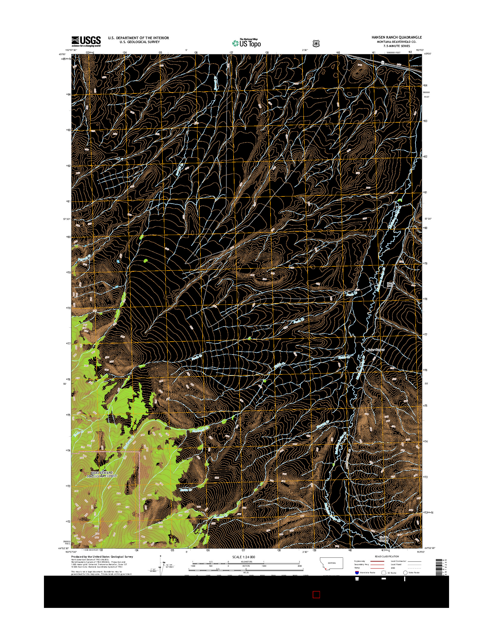 USGS US TOPO 7.5-MINUTE MAP FOR HANSEN RANCH, MT 2014