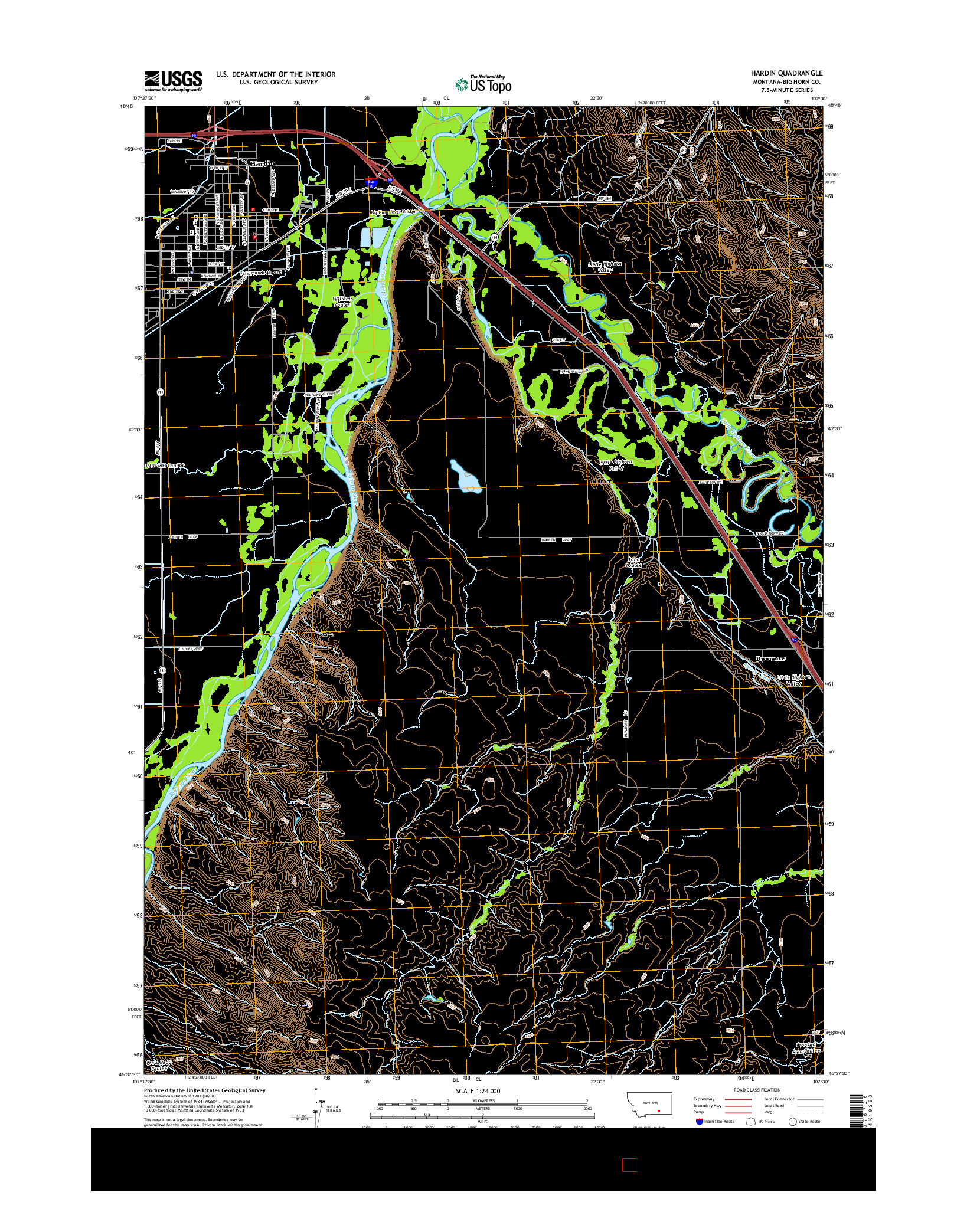 USGS US TOPO 7.5-MINUTE MAP FOR HARDIN, MT 2014